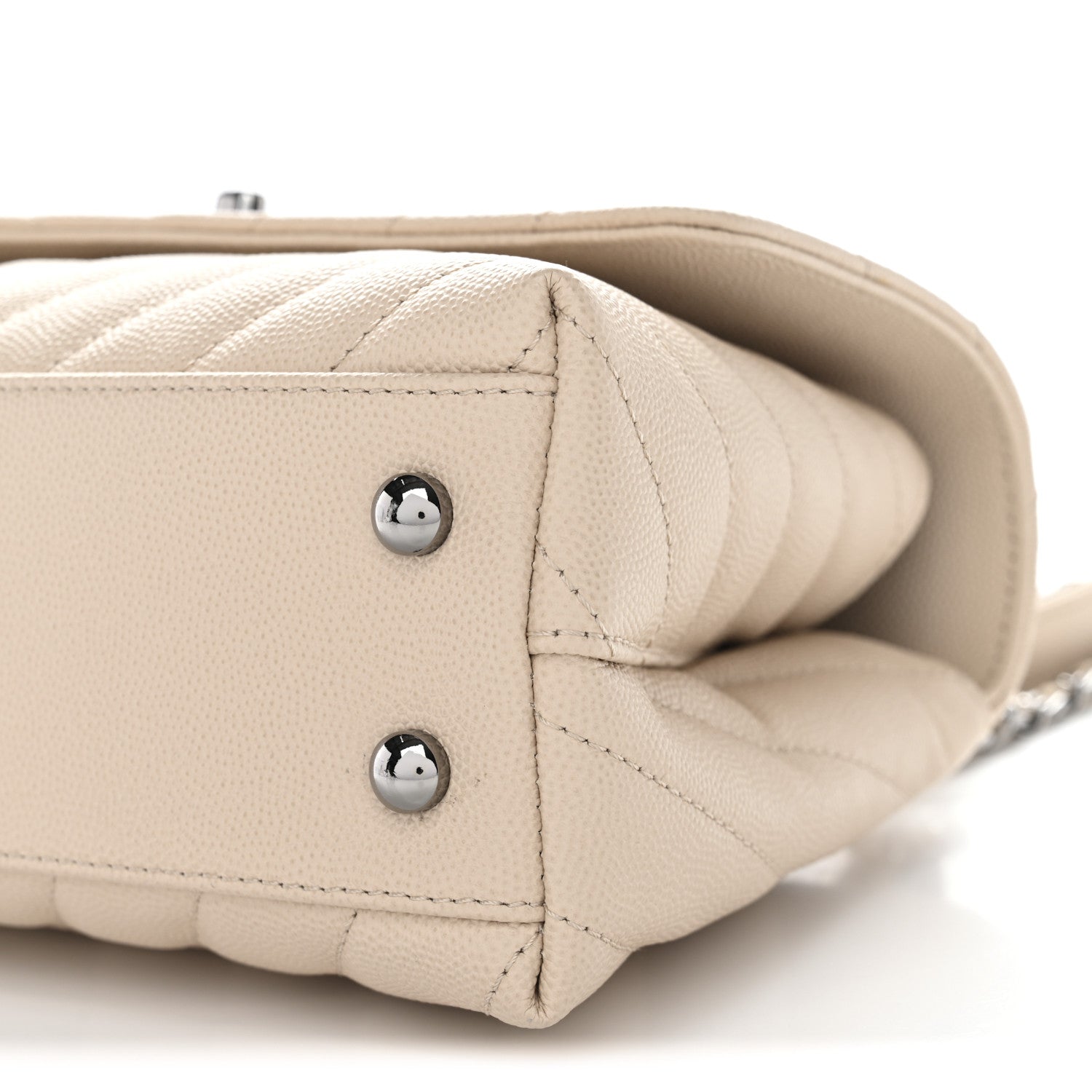 Caviar Chevron Quilted Mini Coco Handle Flap Beige