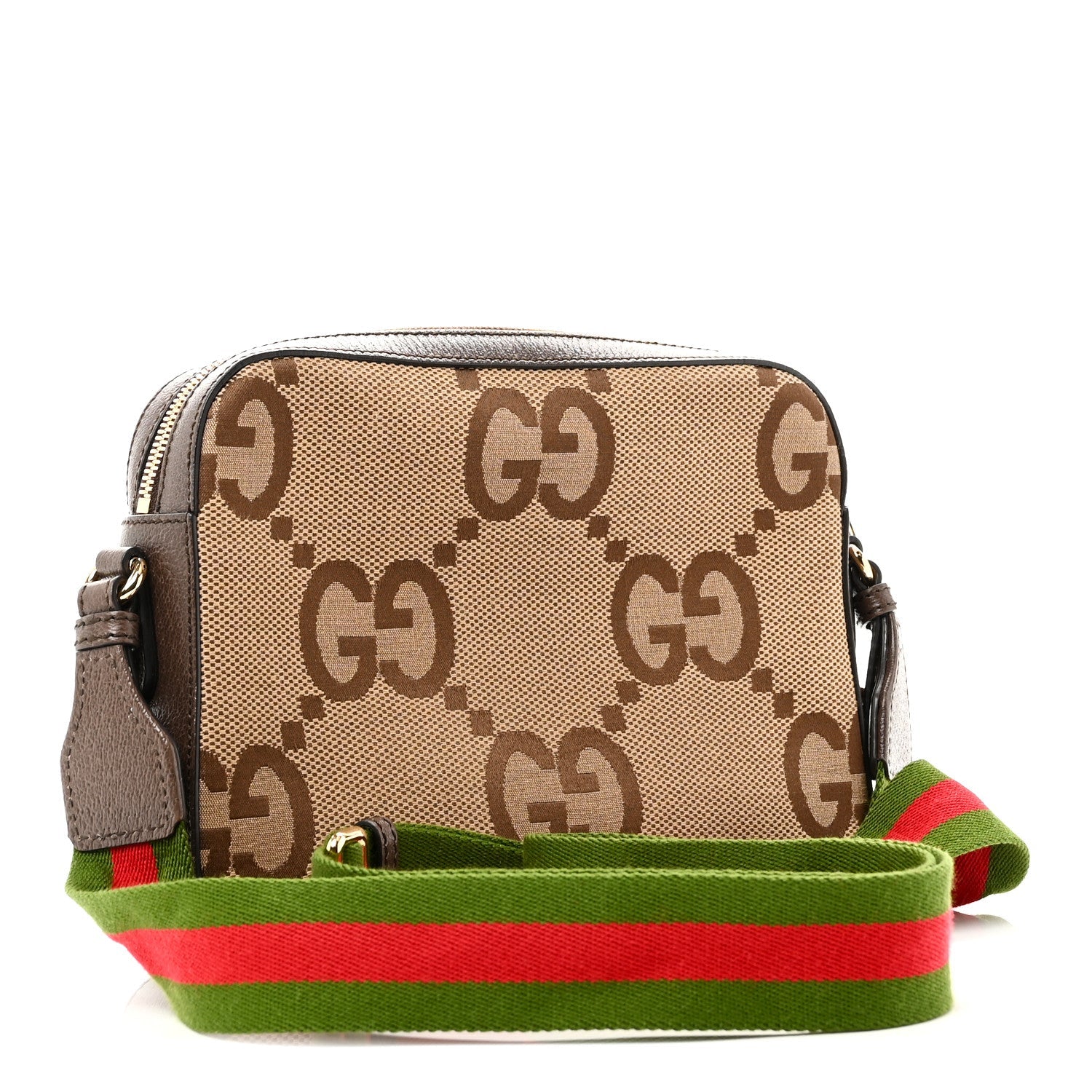 Monogram Jumbo GG Textured Dollar Calfskin Web Messenger Shoulder Bag Camel Ebony New Acero