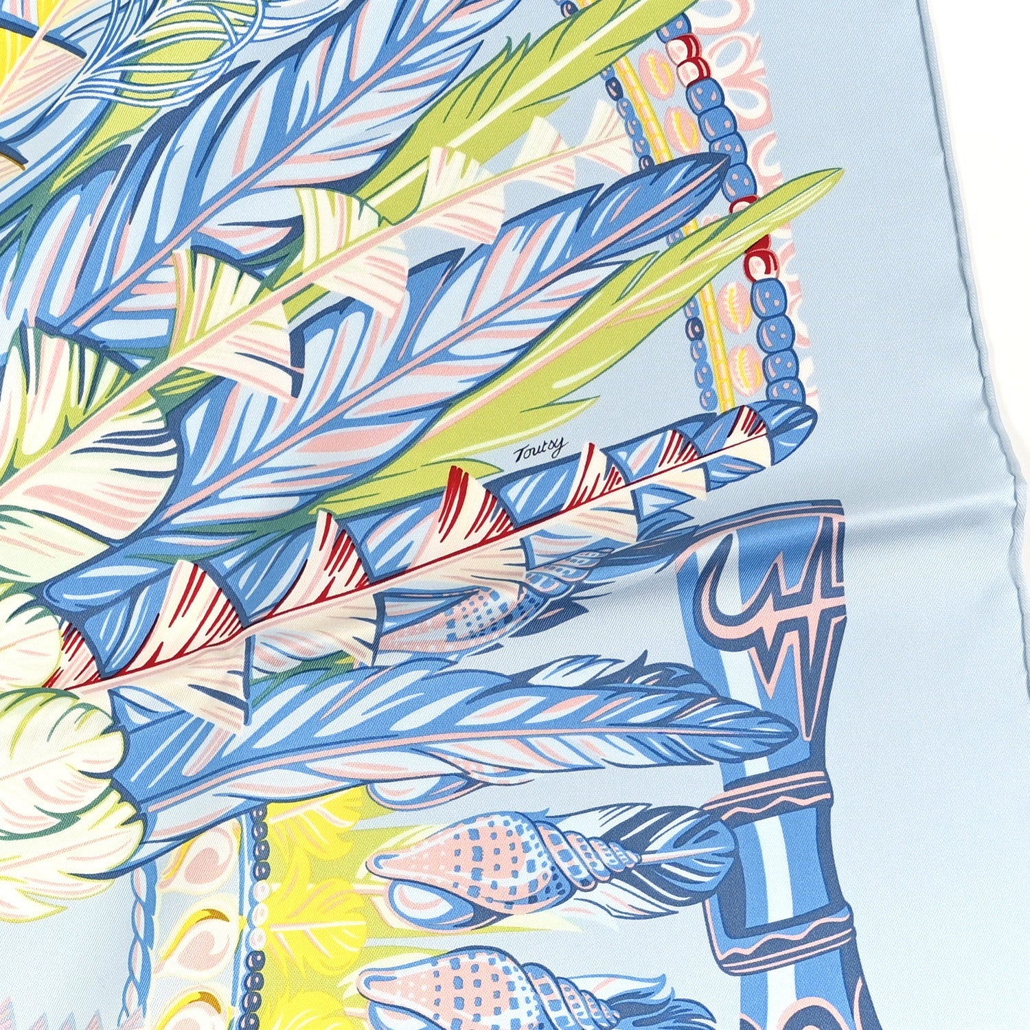 Silk Danse Pacifique Scarf 90 Bleu Ciel Vert Jaune Vif