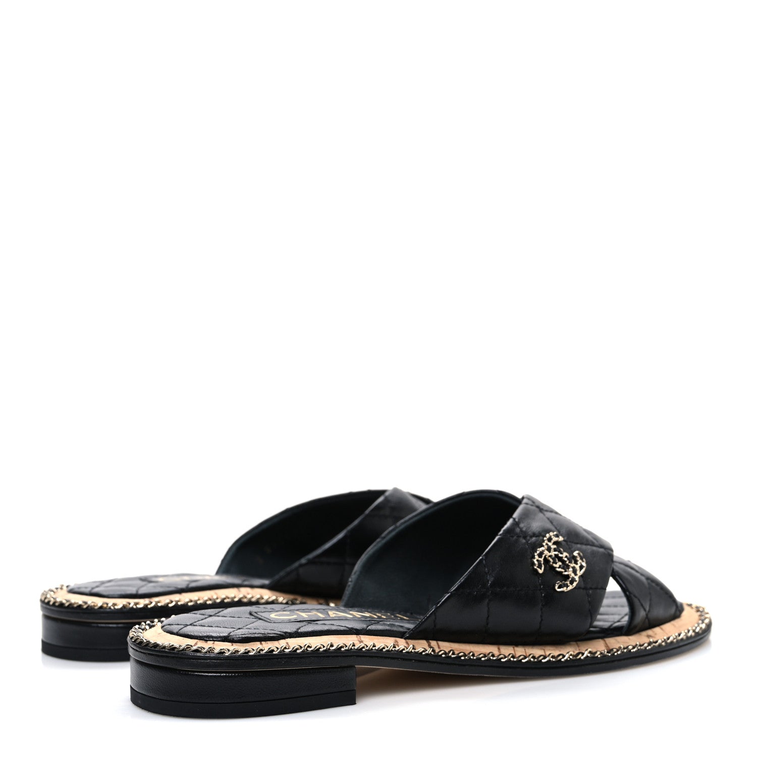 Lambskin Quilted Chain CC Sandals 36 Black