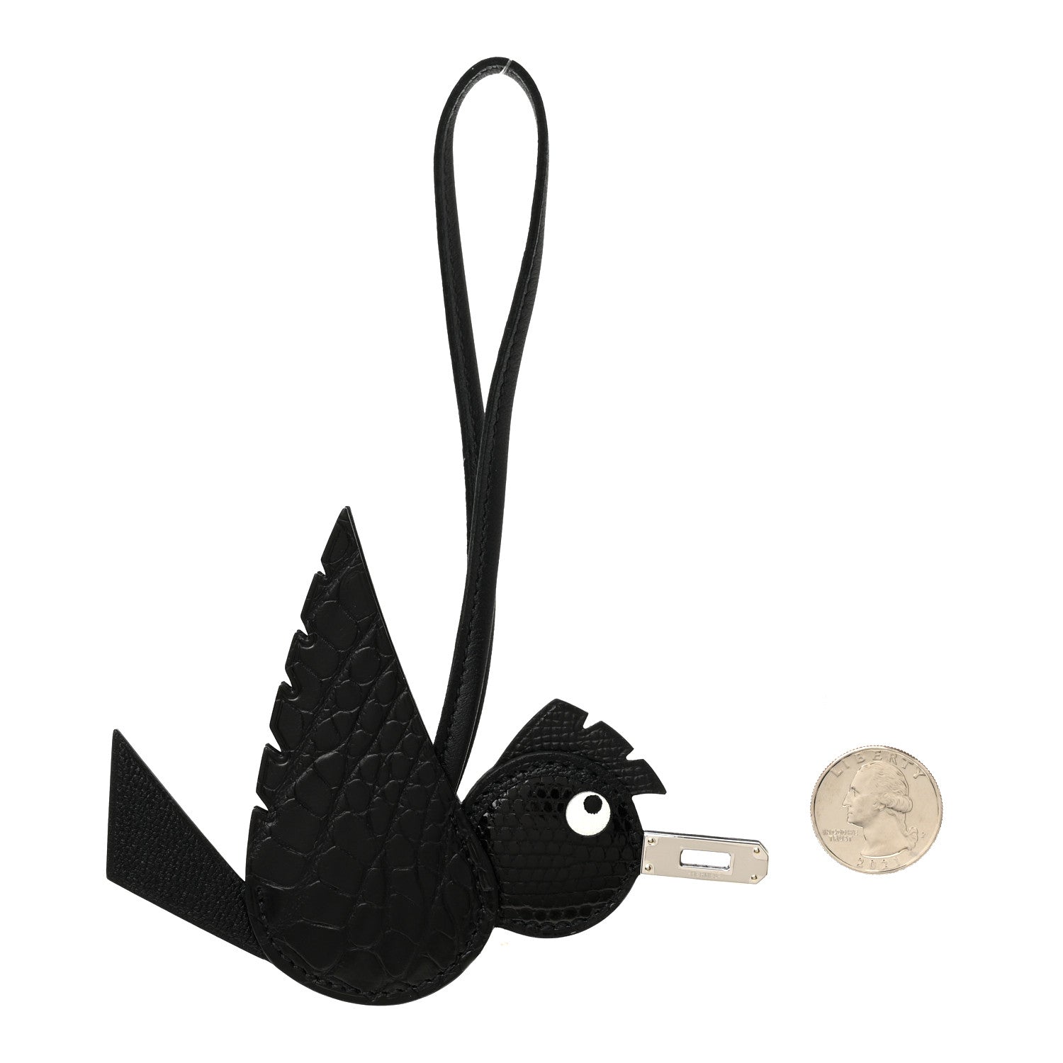 Epsom Chevre Mysore Swift Alligator Lizard Birdy Bag Charm Black