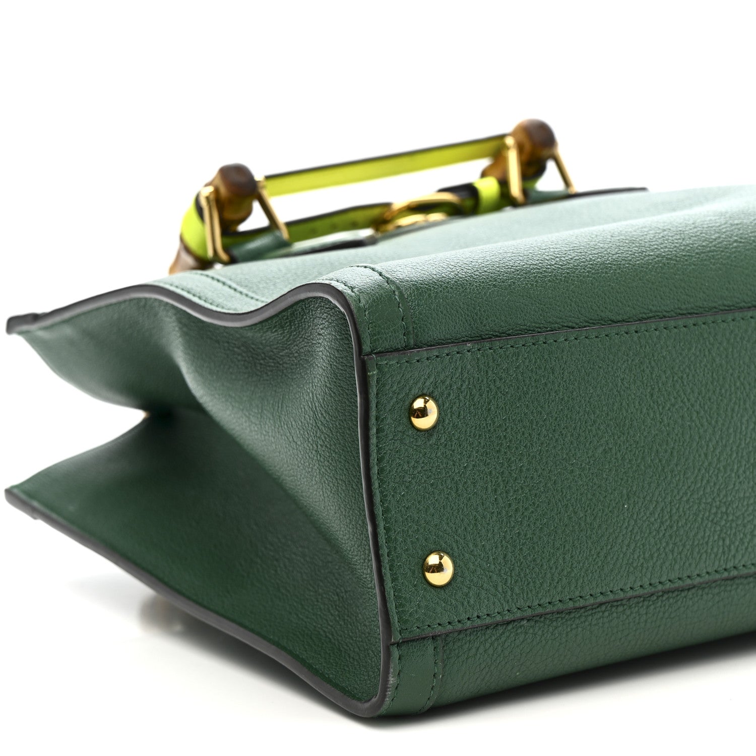 Wonka Grain Calfskin Small Diana Tote Bag Green Yellow Fluo
