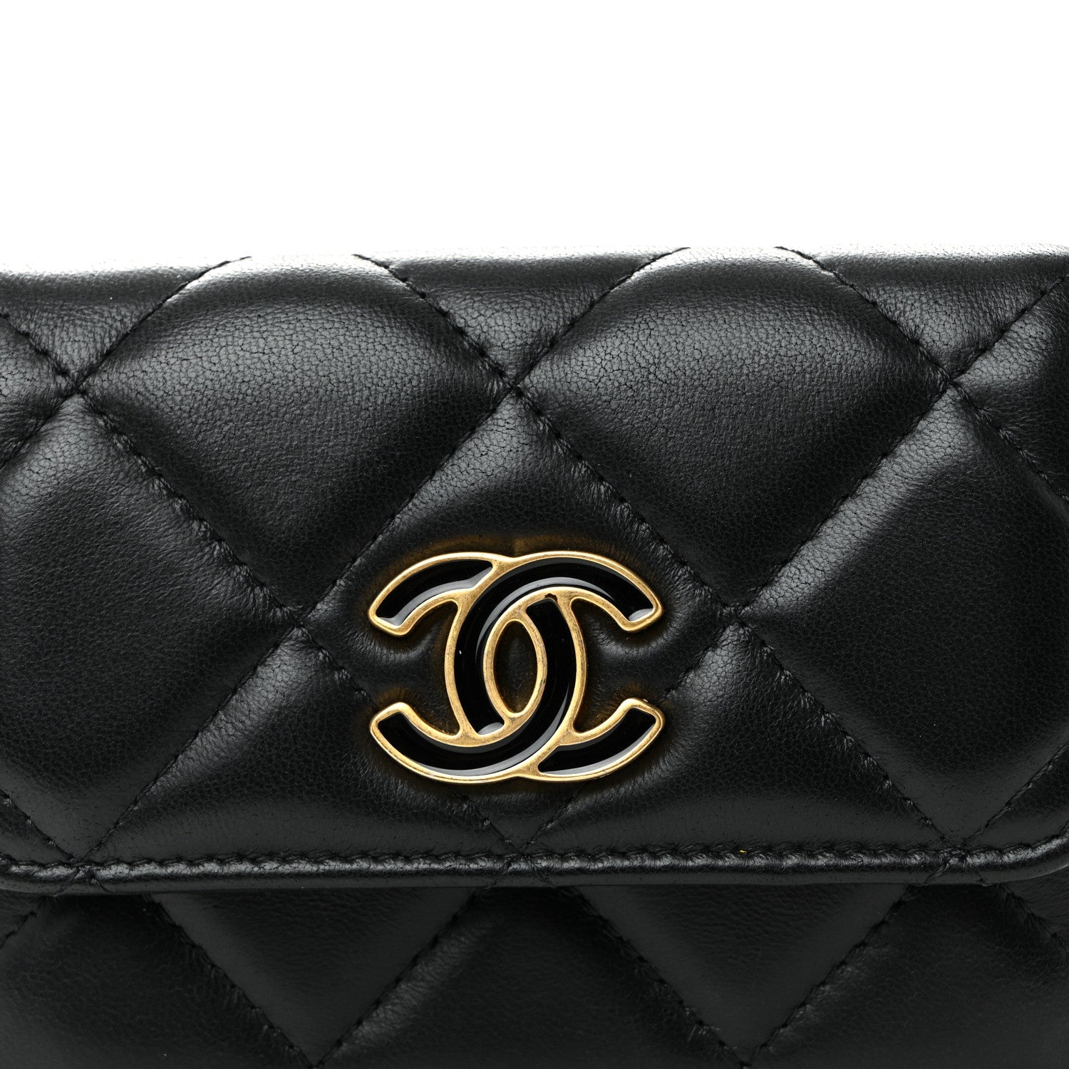 Lambskin Enamel Quilted Pending CC Flap Belt Bag Black