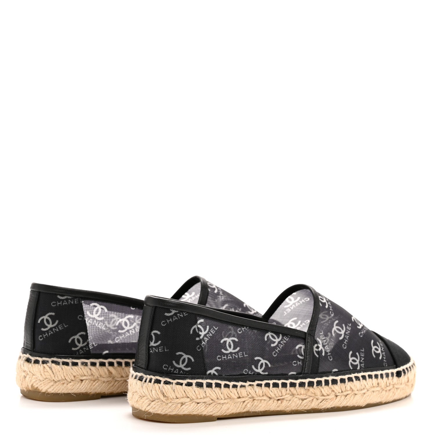 Mesh Grosgrain CC Espadrilles 36 Black White