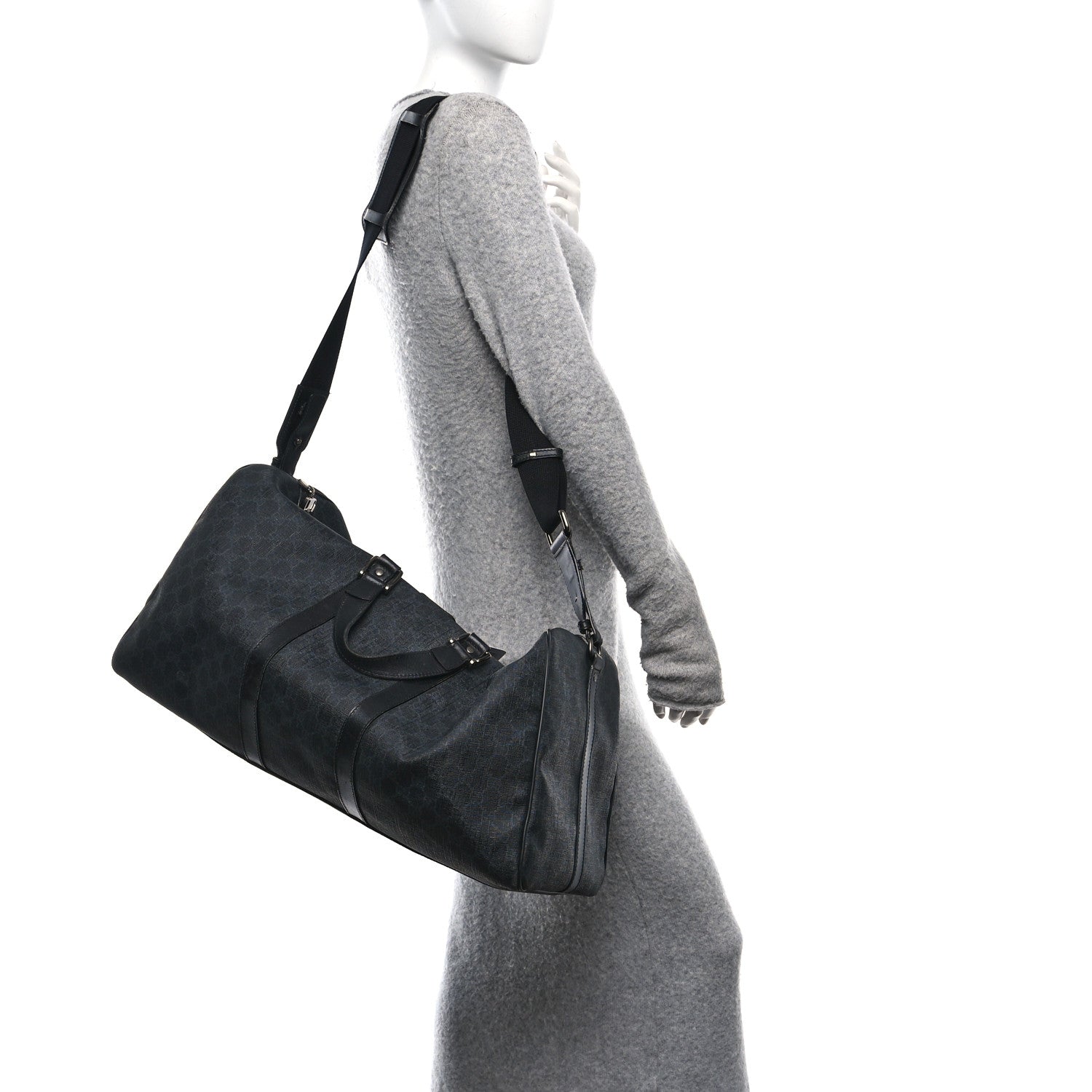 GG Supreme Monogram Medium Carry-On Duffle Bag Black Grey