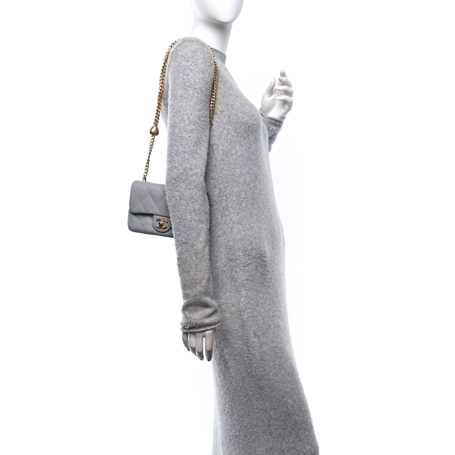 Caviar Quilted Mini Sweetheart Rectangular Flap Light Grey