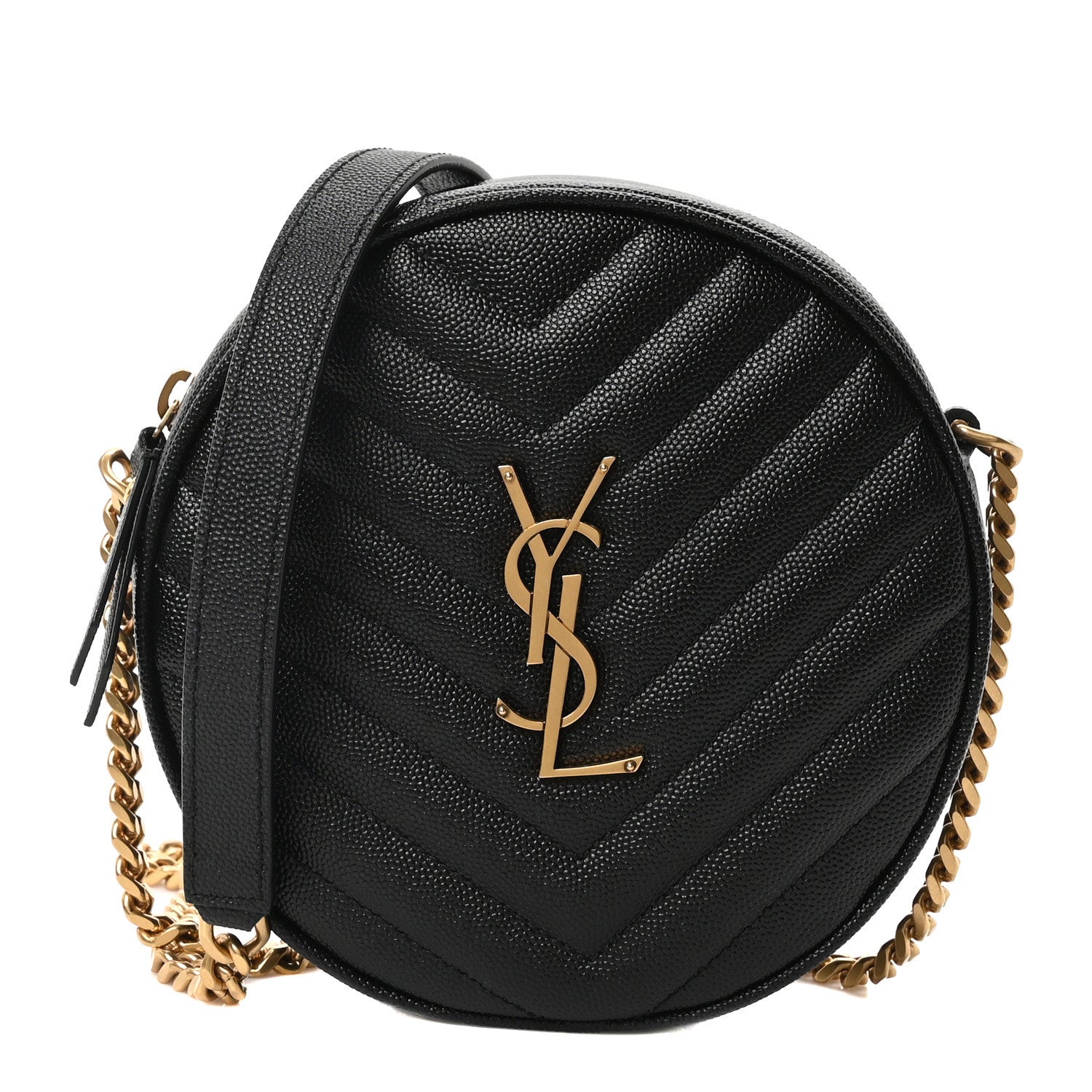 Grain De Poudre Matelasse Chevron Quilted Round Vinyle Camera Bag Black