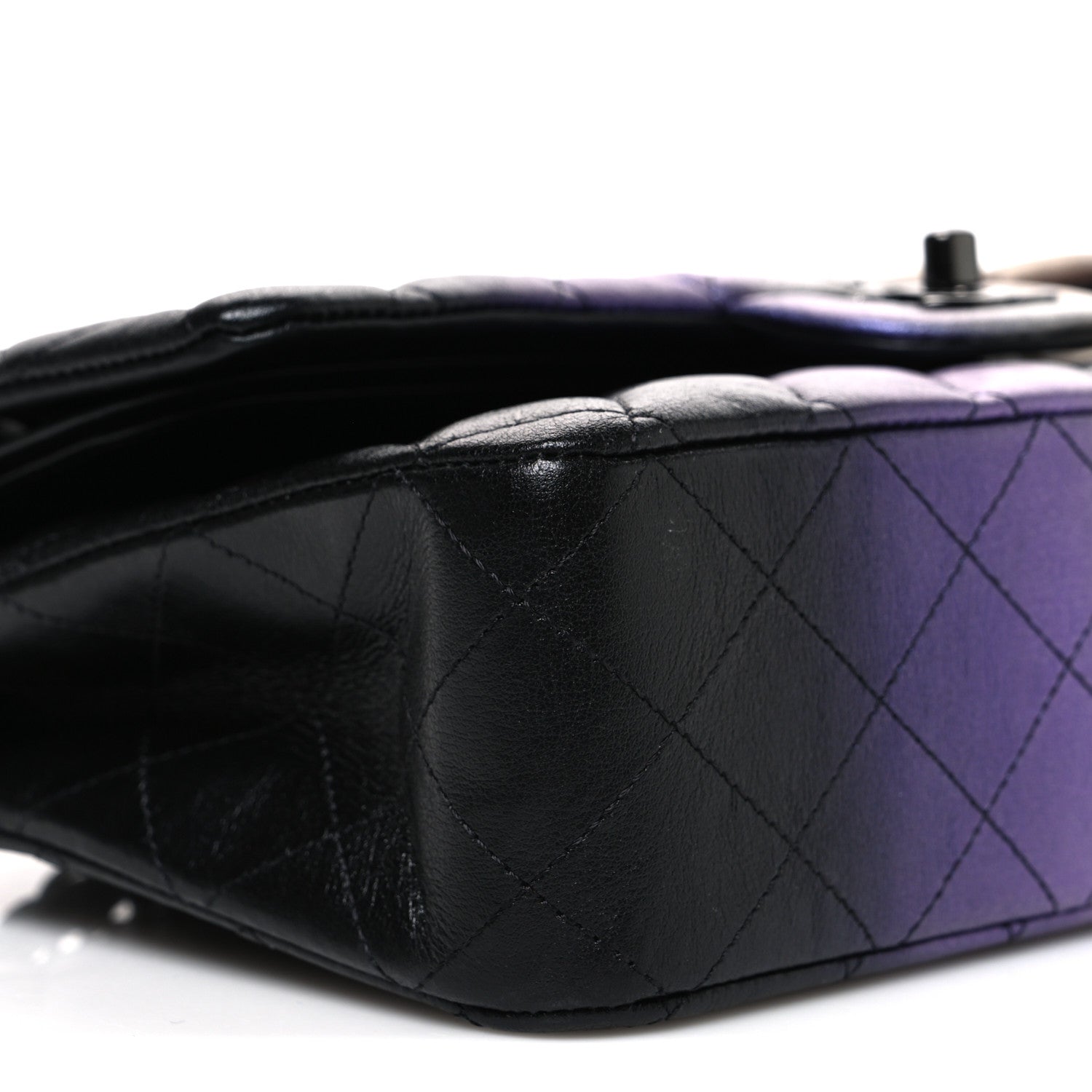 Metallic Calfskin Quilted Ombre Medium Double Flap Black