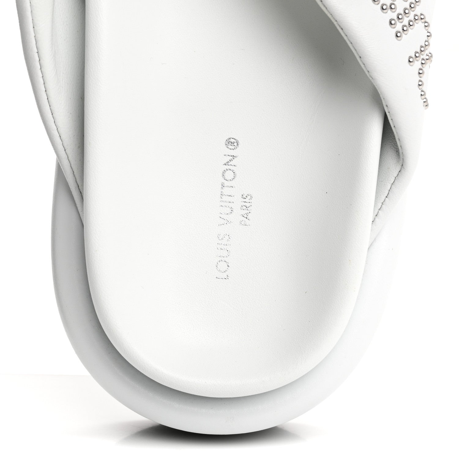 Calfskin Logo Studded Pillow Flat Thong Sandals 35 White