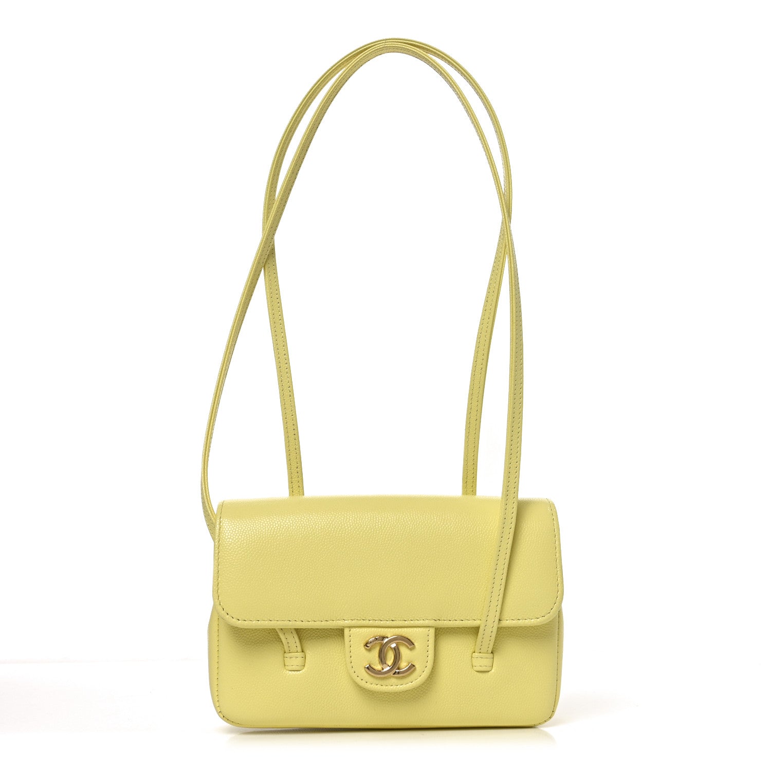 Shiny Caviar Mini Preppy Coco Shoulder Bag Light Yellow