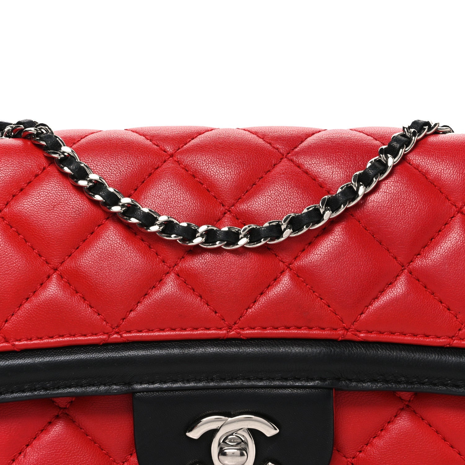 Lambskin Quilted Tri-Color Flap Red White Black