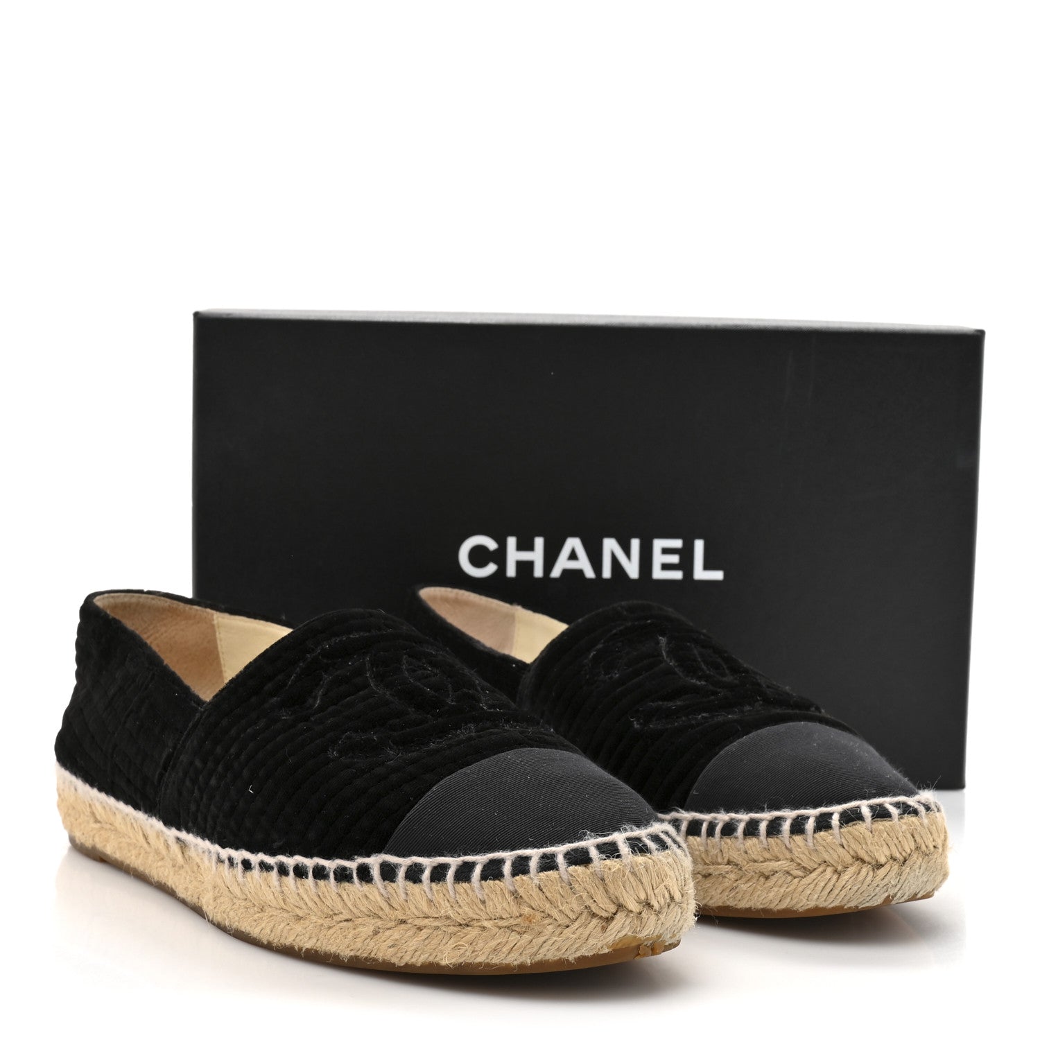 Velvet Grosgrain CC Espadrilles 38 Black