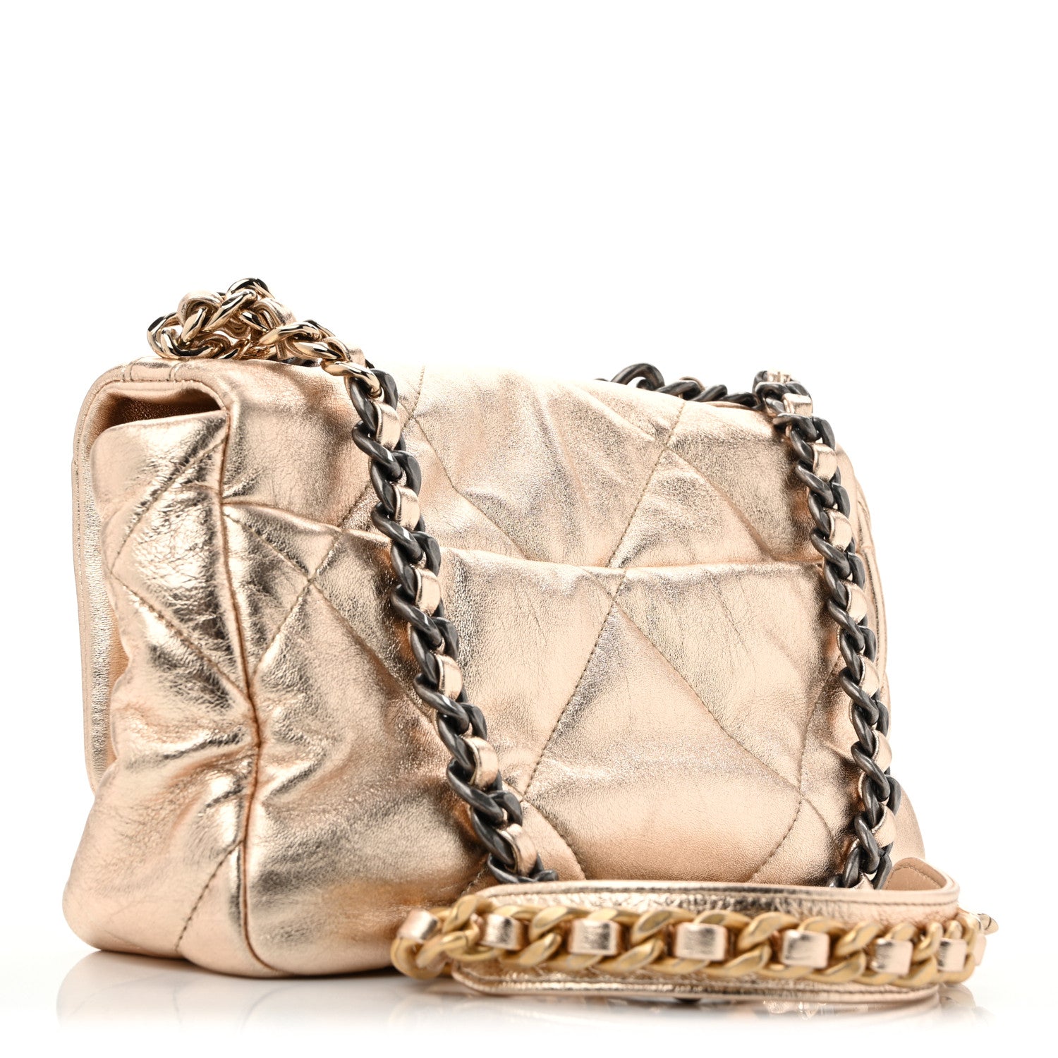 Metallic Lambskin Quilted Medium Chanel 19 Flap Gold
