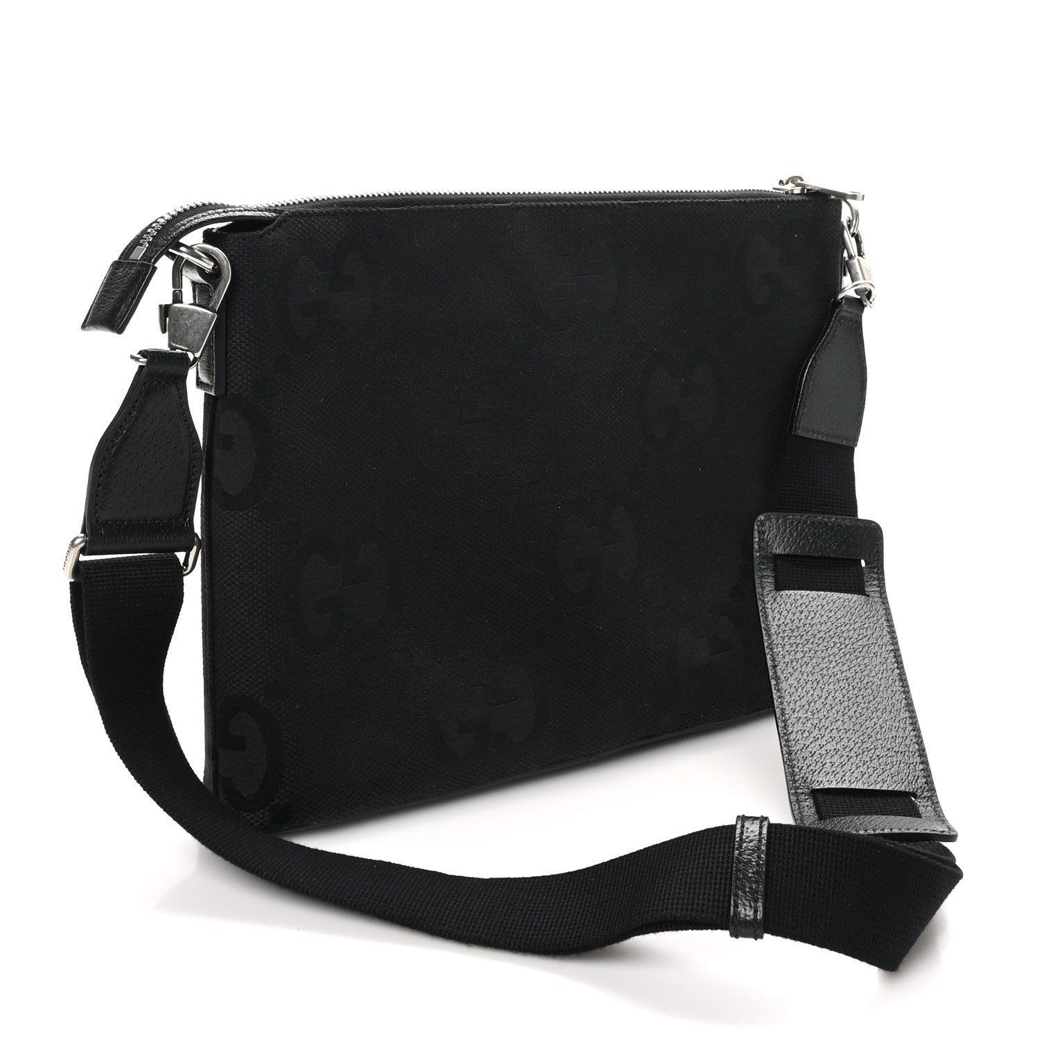 Monogram Jumbo GG Textured Dollar Calfskin Wristlet Messenger Bag Black
