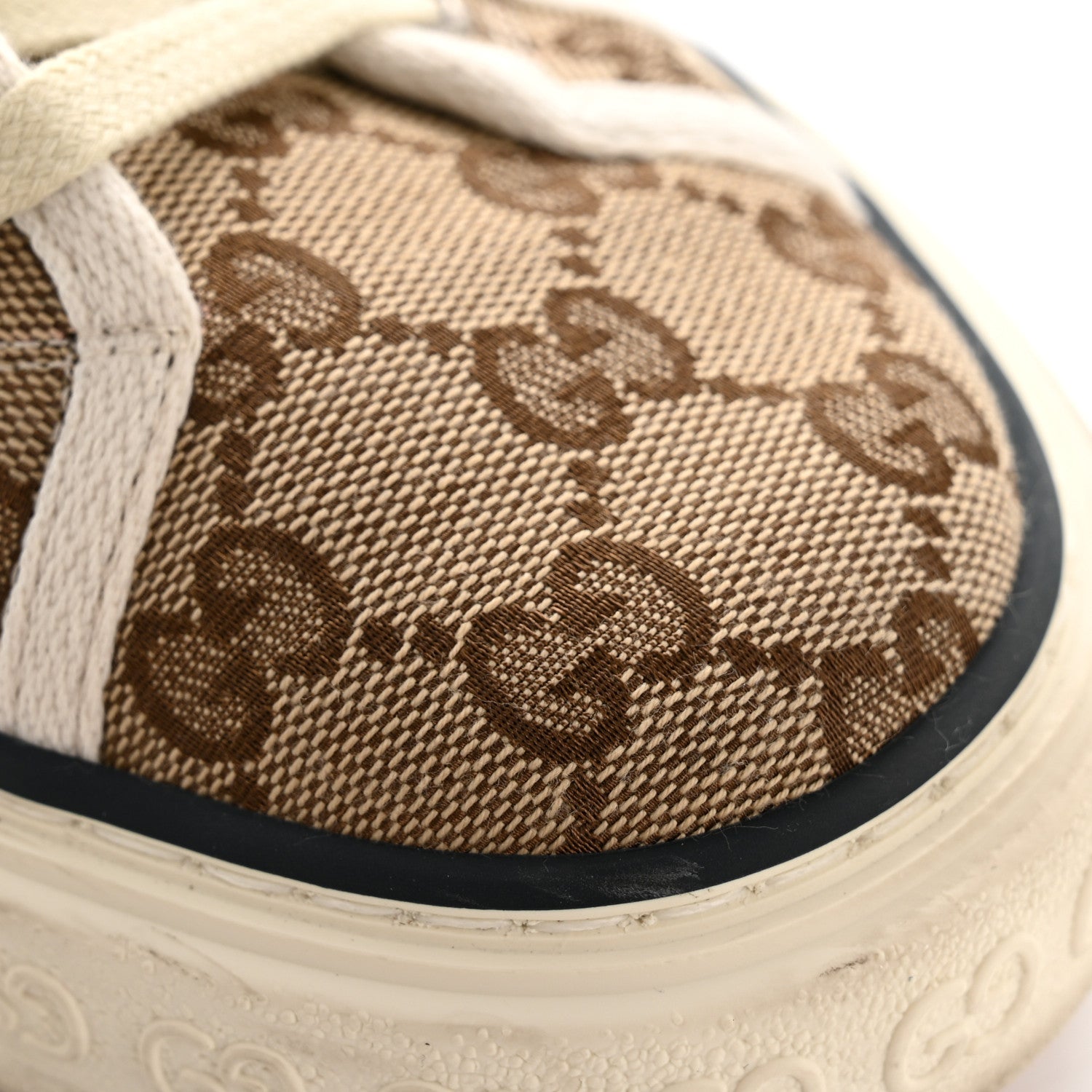 GG Monogram Web Womens 1977 Tennis Sneakers 40 Beige Ebony Mystic White