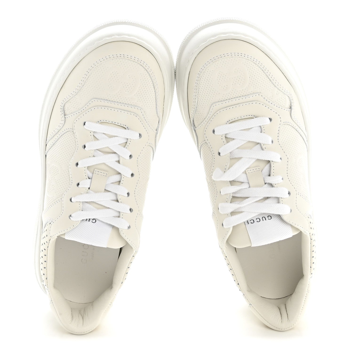 Calfskin GG Tennis Embossed Perforated Womens Platform 55mm Sneakers 37 Great White
