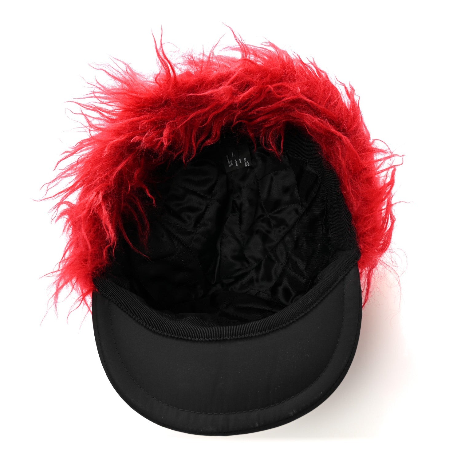 Re-Nylon Curly Faux Fur Mens Ear Flap Baseball Hat L Black Cerise