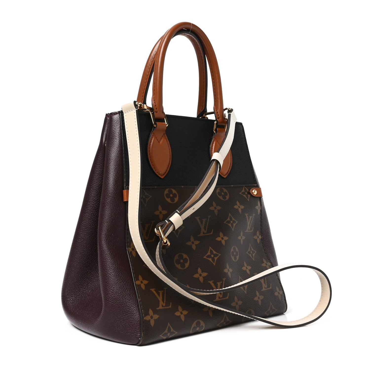 Calfskin Monogram Fold Tote MM Black Wine Cream