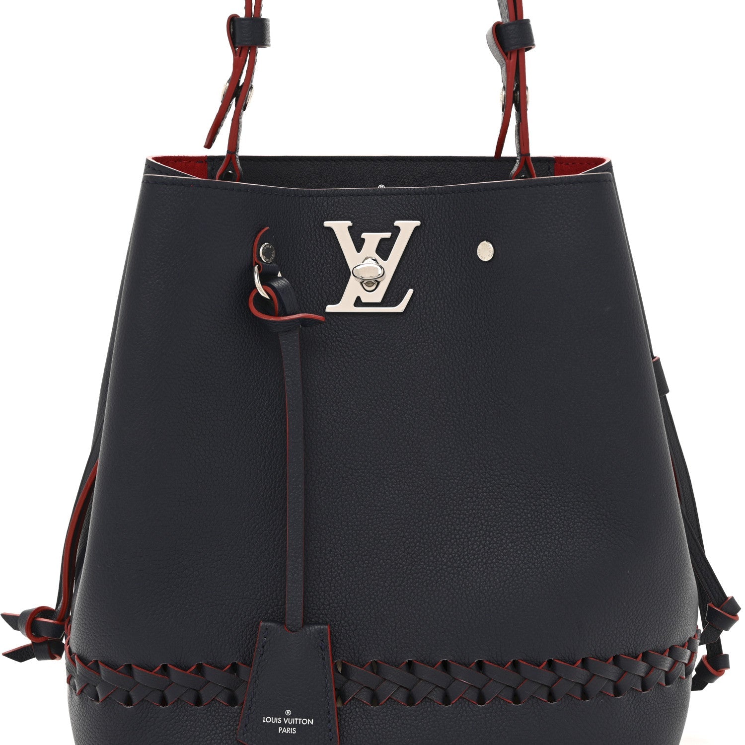 Soft Calfskin Braided Lockme Bucket Marine Rouge