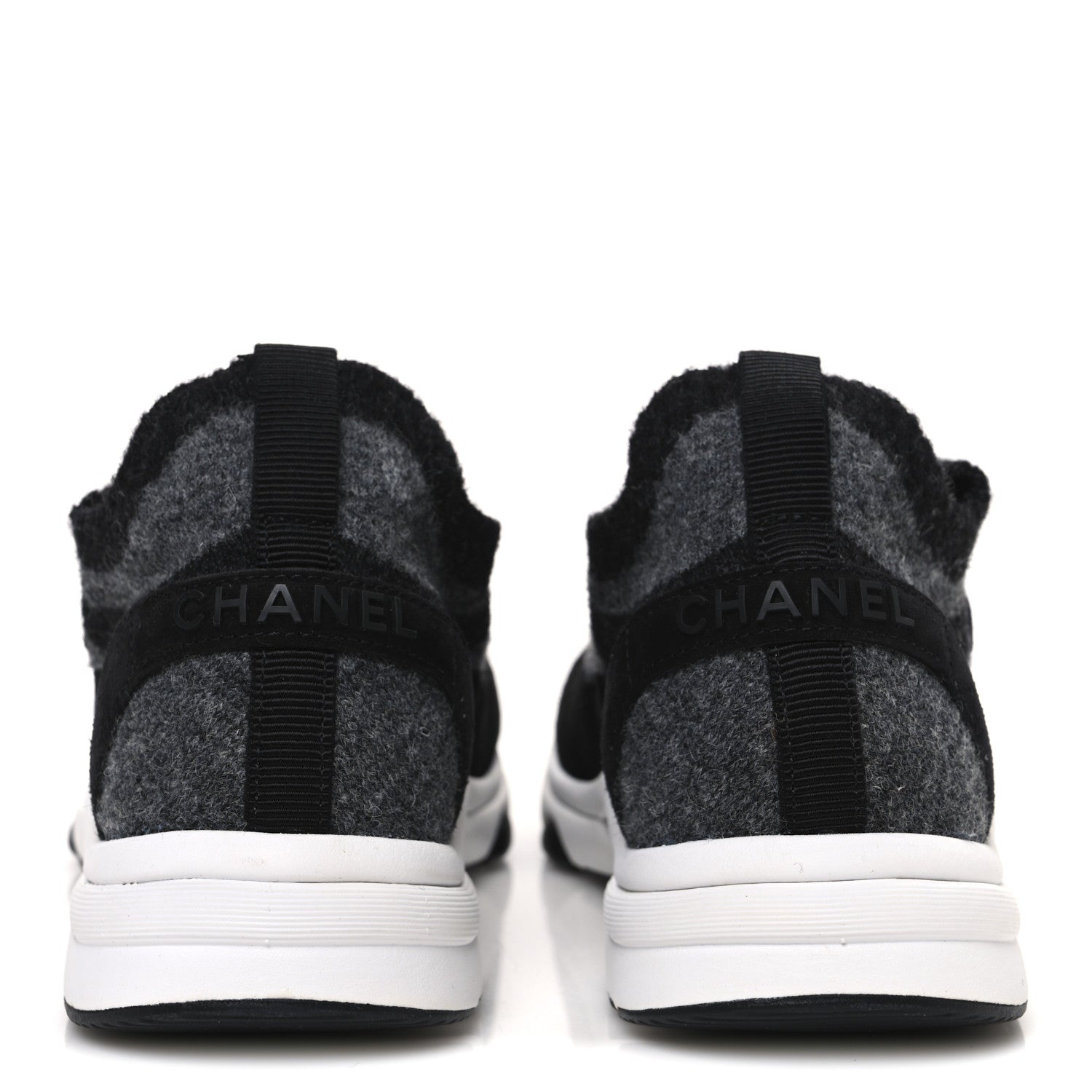 Knit Fabric Suede Calfskin Womens CC Sneakers 39 Black Grey