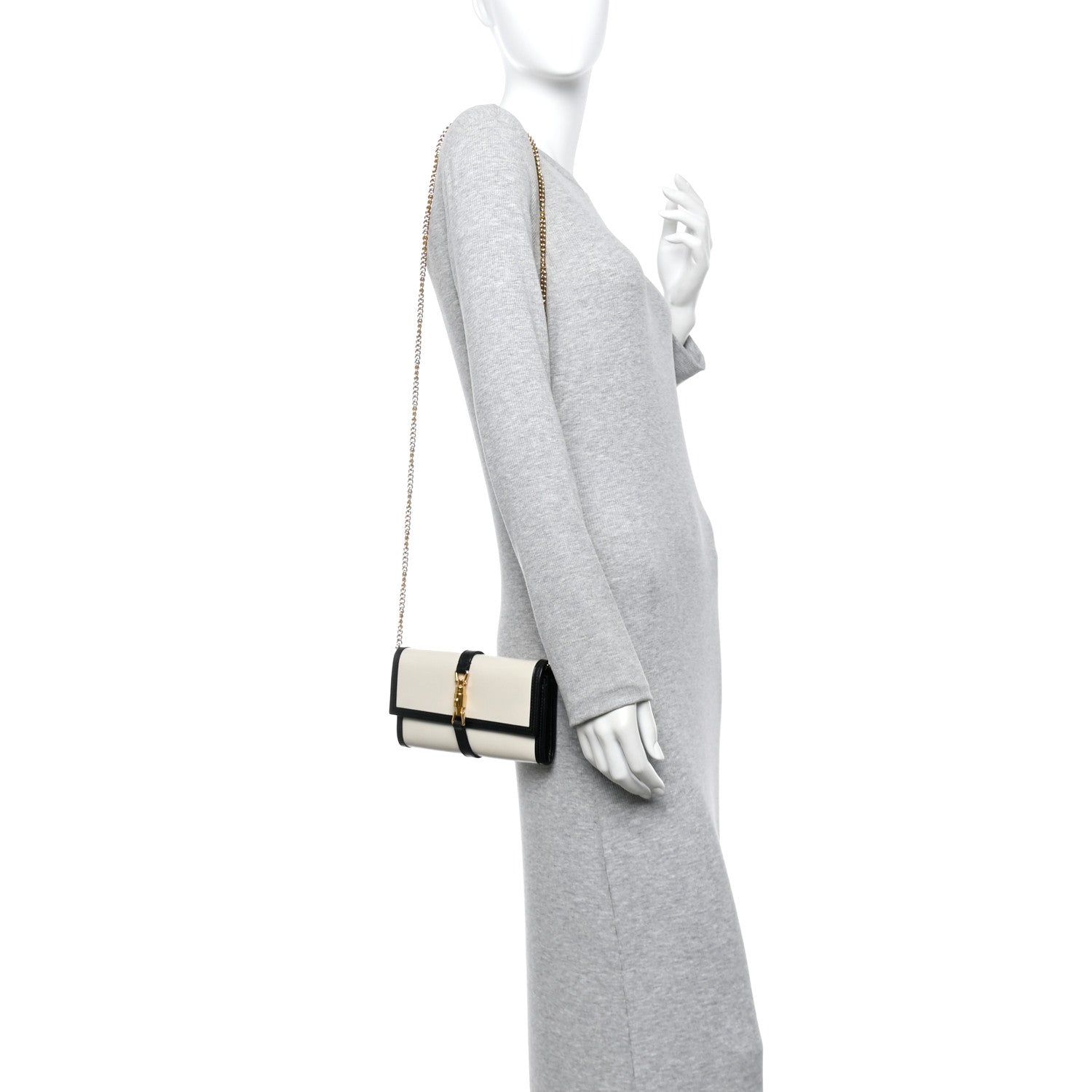 Calfskin Bi-Color Jackie 1961 Chain Wallet Mystic White Black