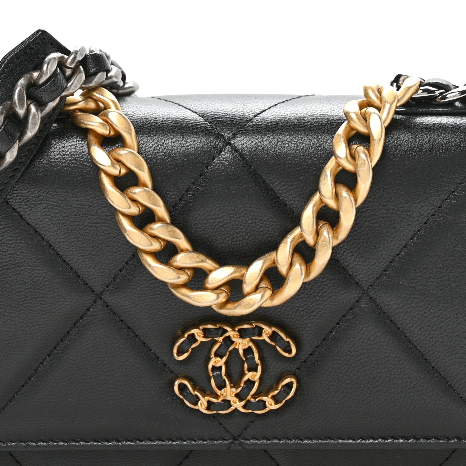 Lambskin Quilted Chanel 19 Wallet On Chain WOC Black