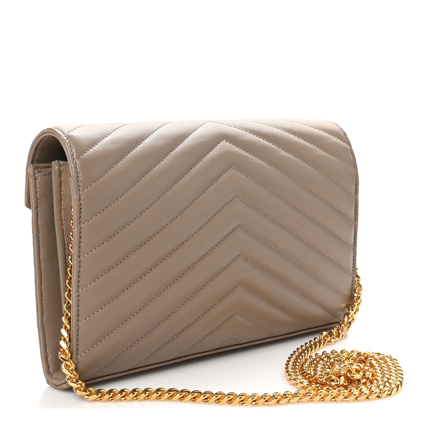 Lambskin Matelasse Chevron Monogram Chain Wallet Dusty Grey