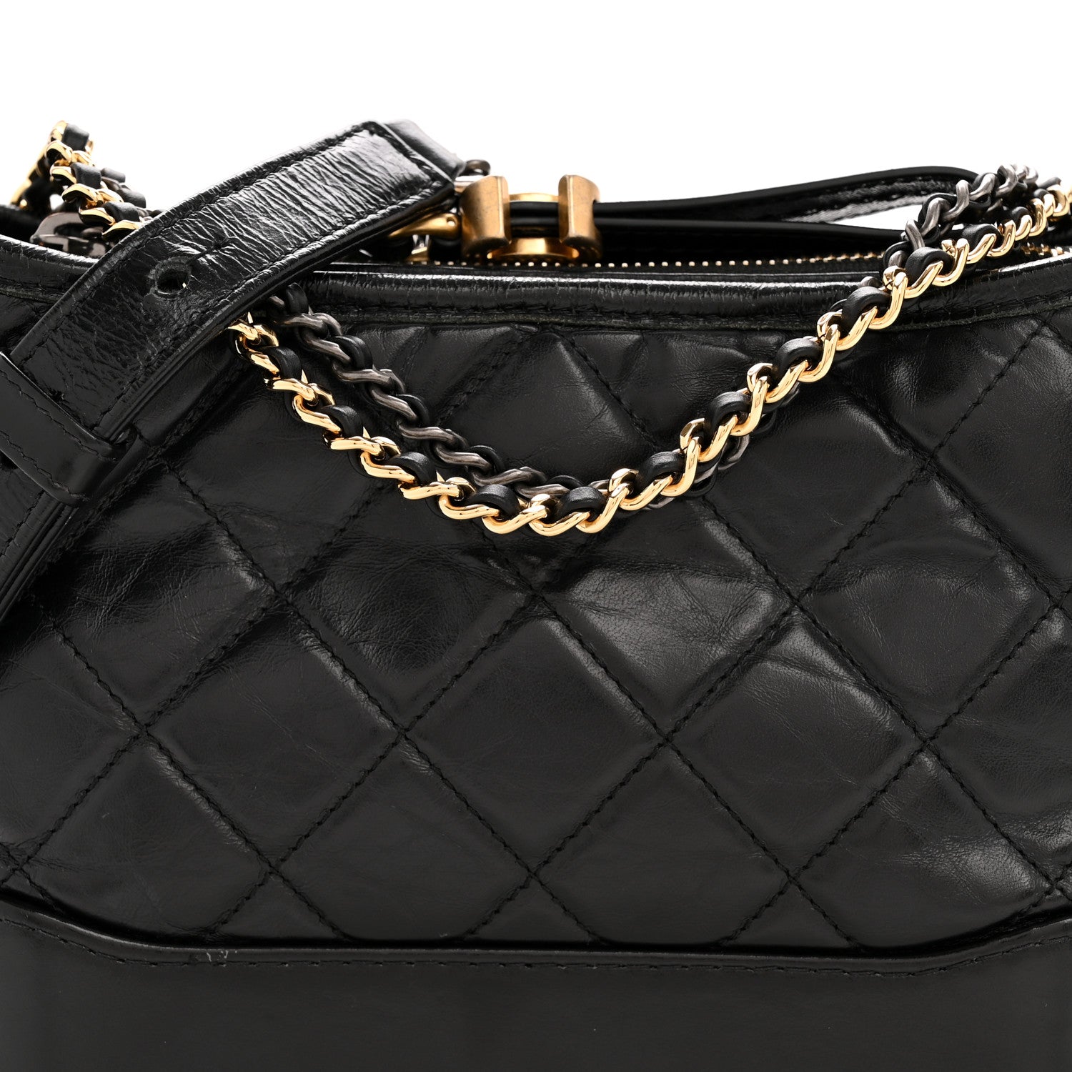 Aged Calfskin Quilted Small Gabrielle Hobo Black