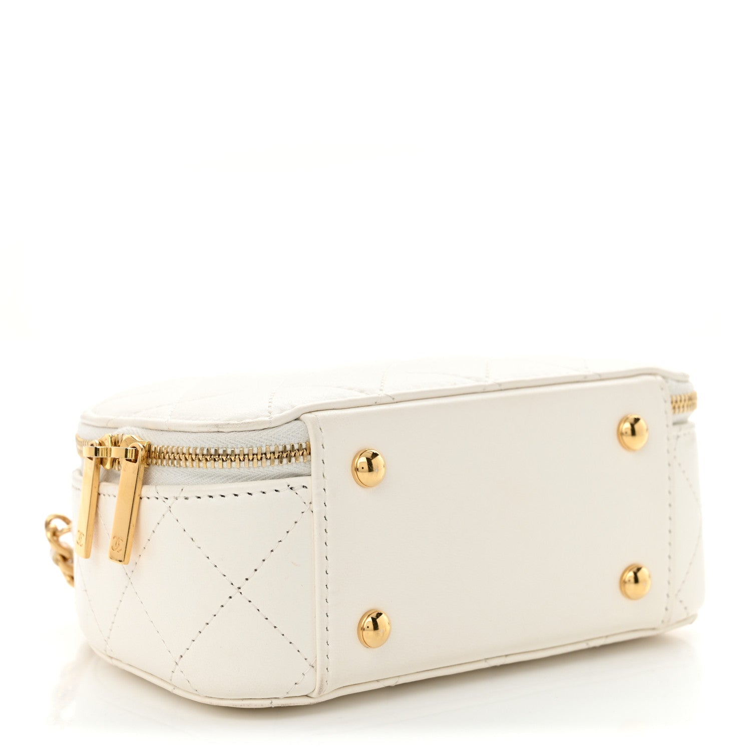 Lambskin Quilted Small Chic Riviera Top Handle Vanity Case White