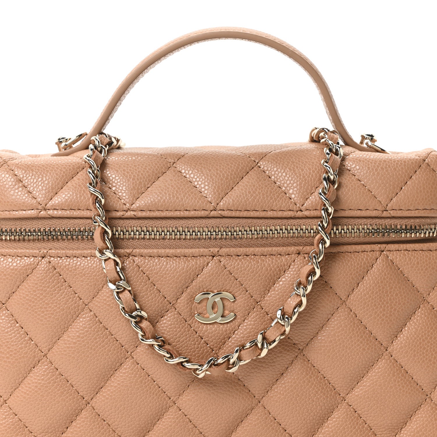 Caviar Quilted Top Handle Slim Vanity With Chain Brown