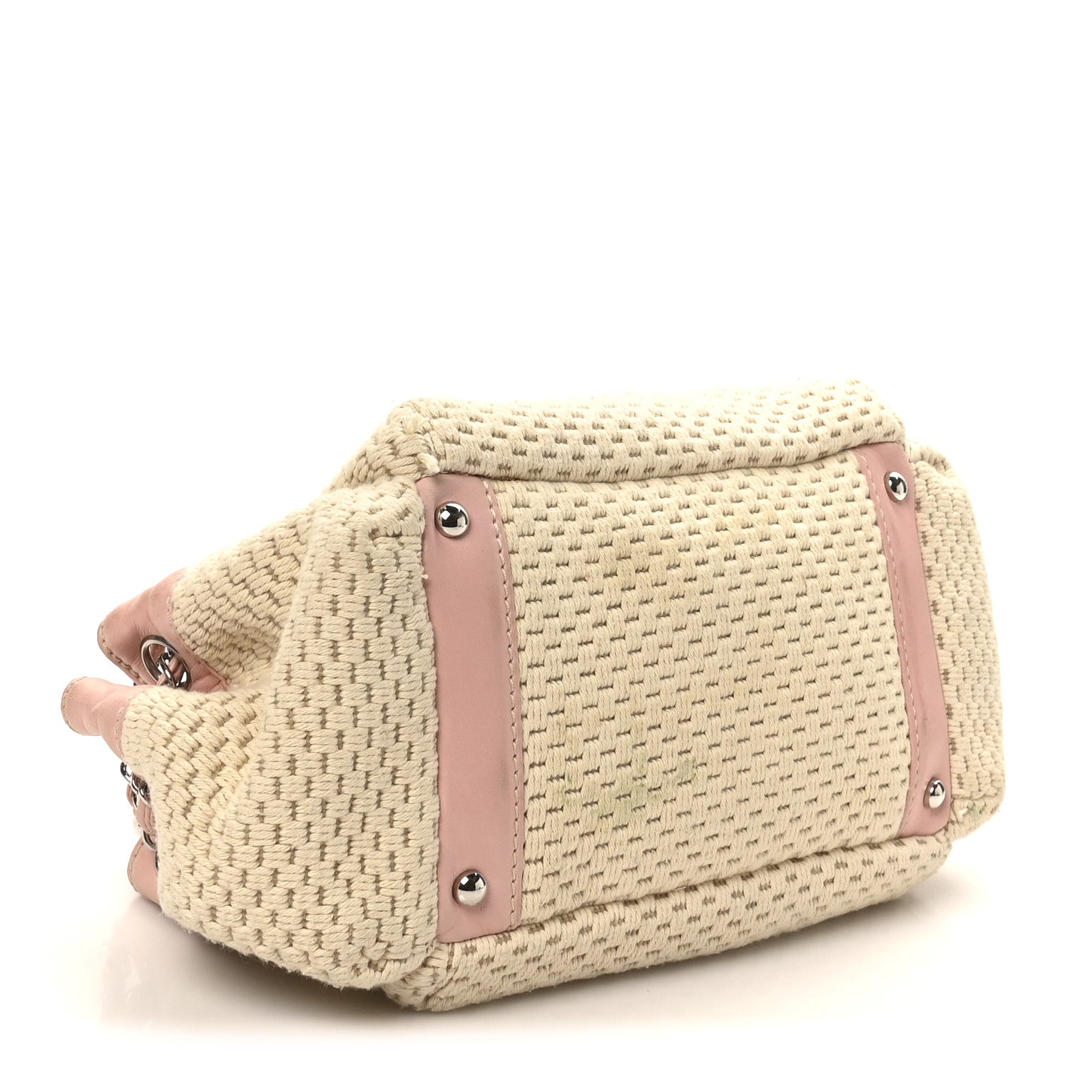 Canvas Woven Lambskin Lax Accordion Hobo Pink