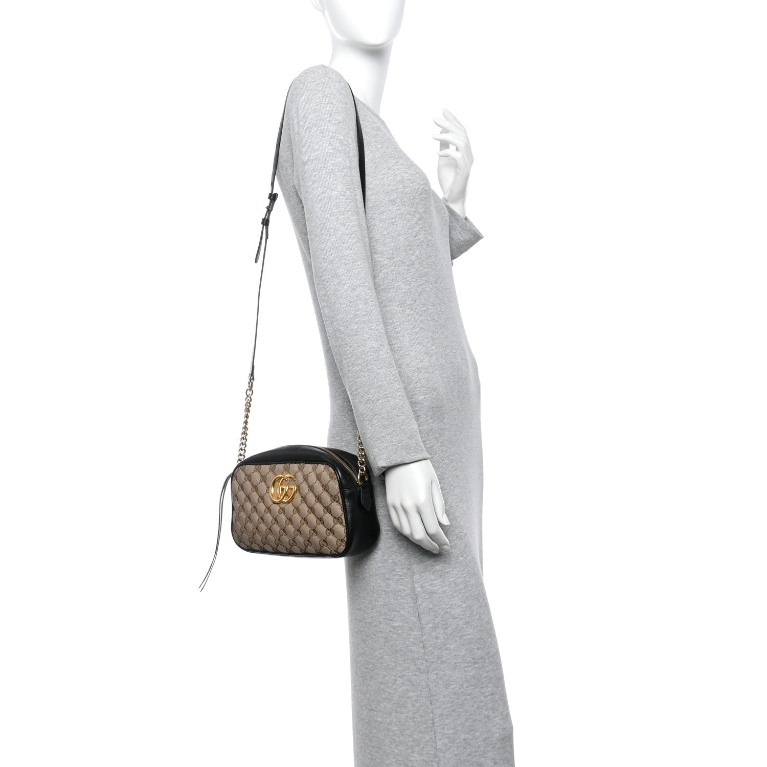 Monogram Matelasse Diagonal Small GG Marmont Chain Shoulder Bag Beige Black