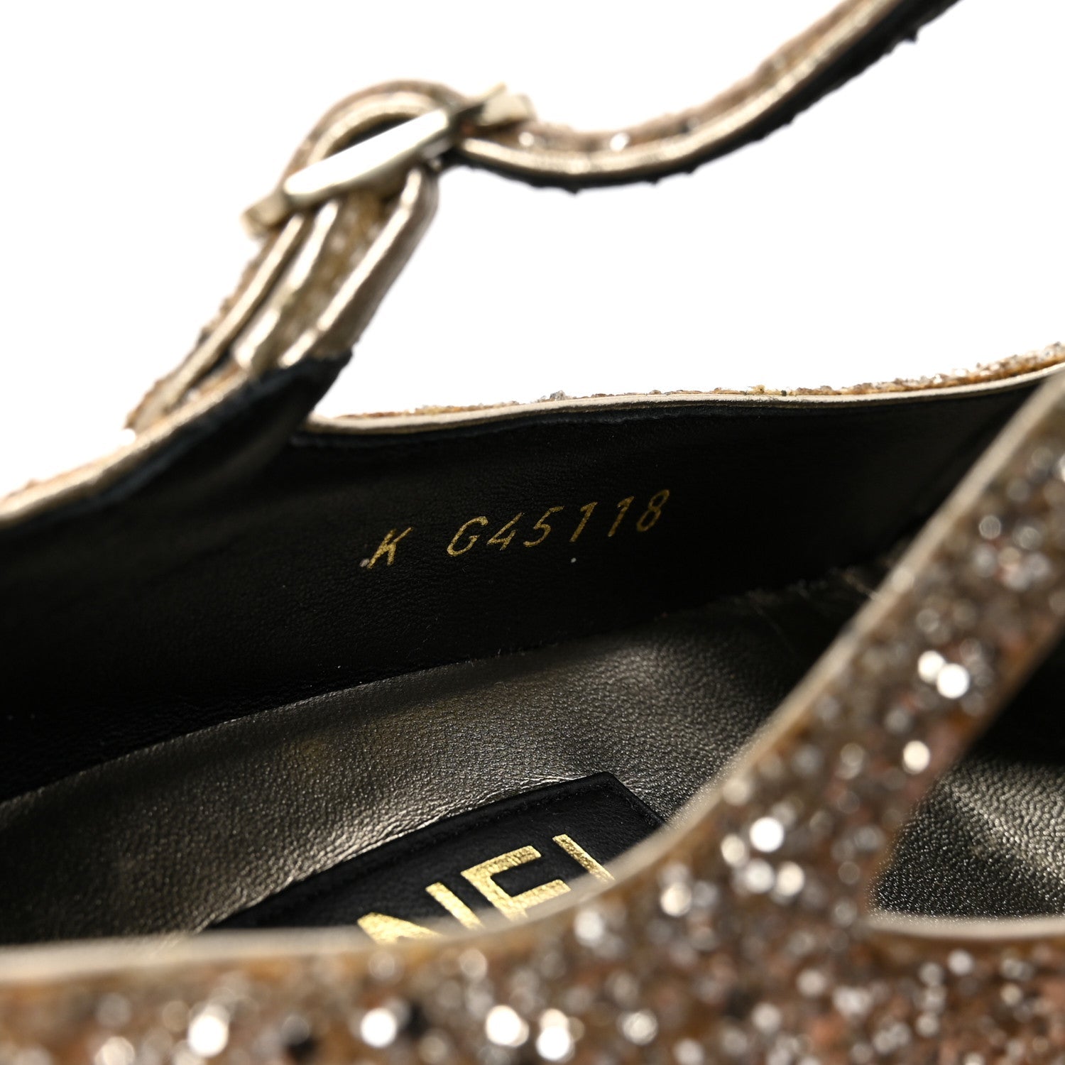 Glitter Lambskin Cap Toe CC Mary Jane Pumps 40 Light Gold Black