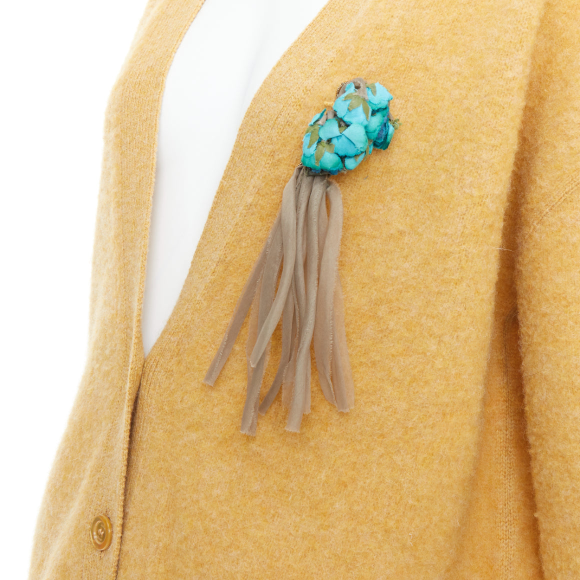 Women's Gucci wool yellow floral brooch oversized cardigan