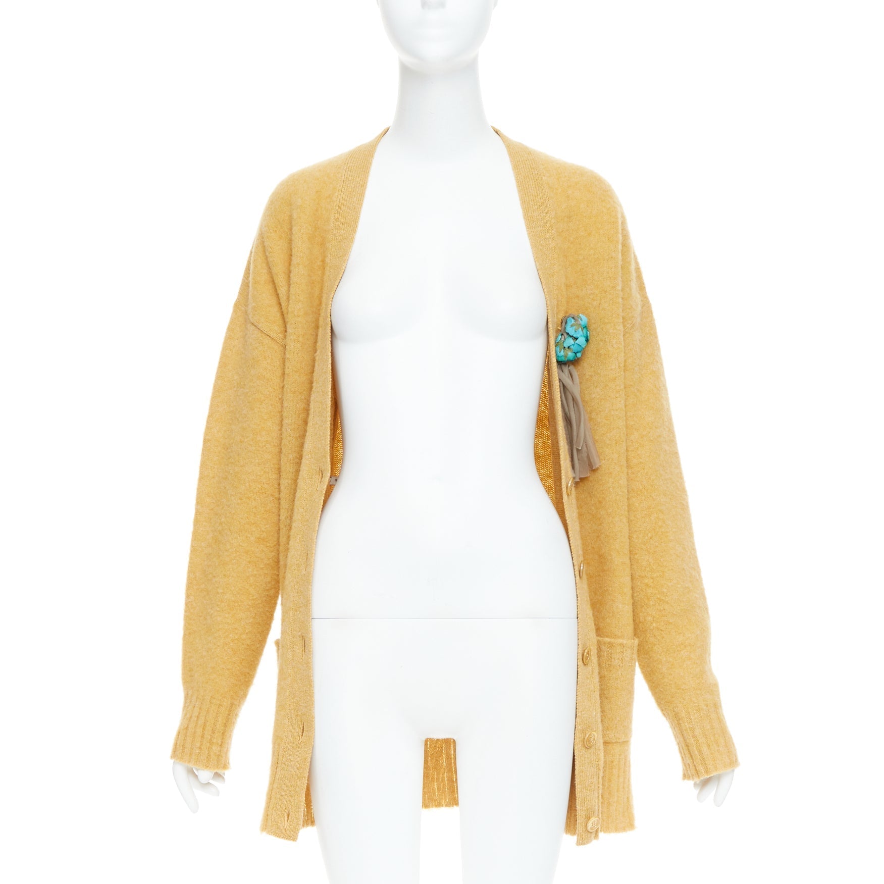 Women's Gucci wool yellow floral brooch oversized cardigan