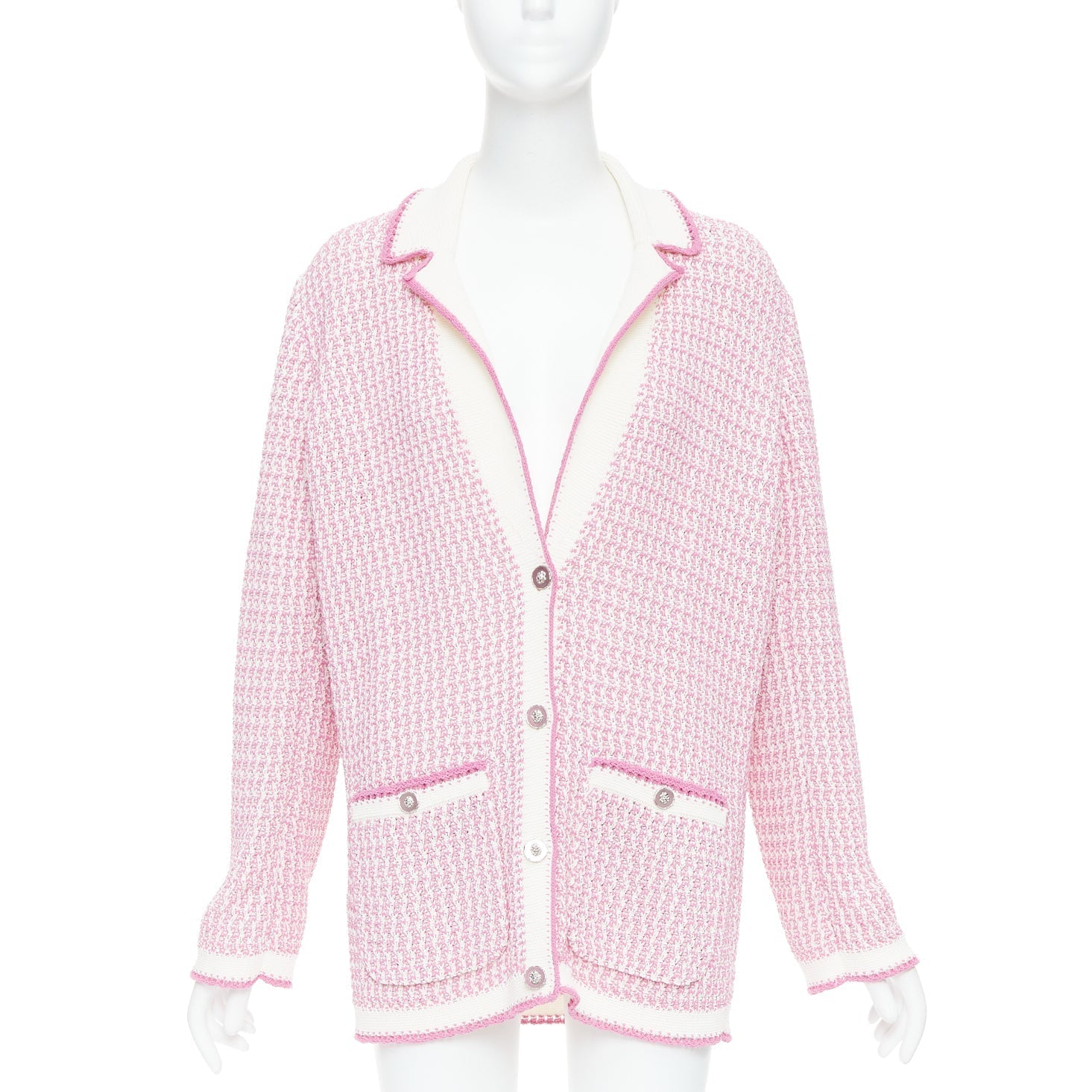 Women's Chanel tweed metallic buttons long knit cardigan