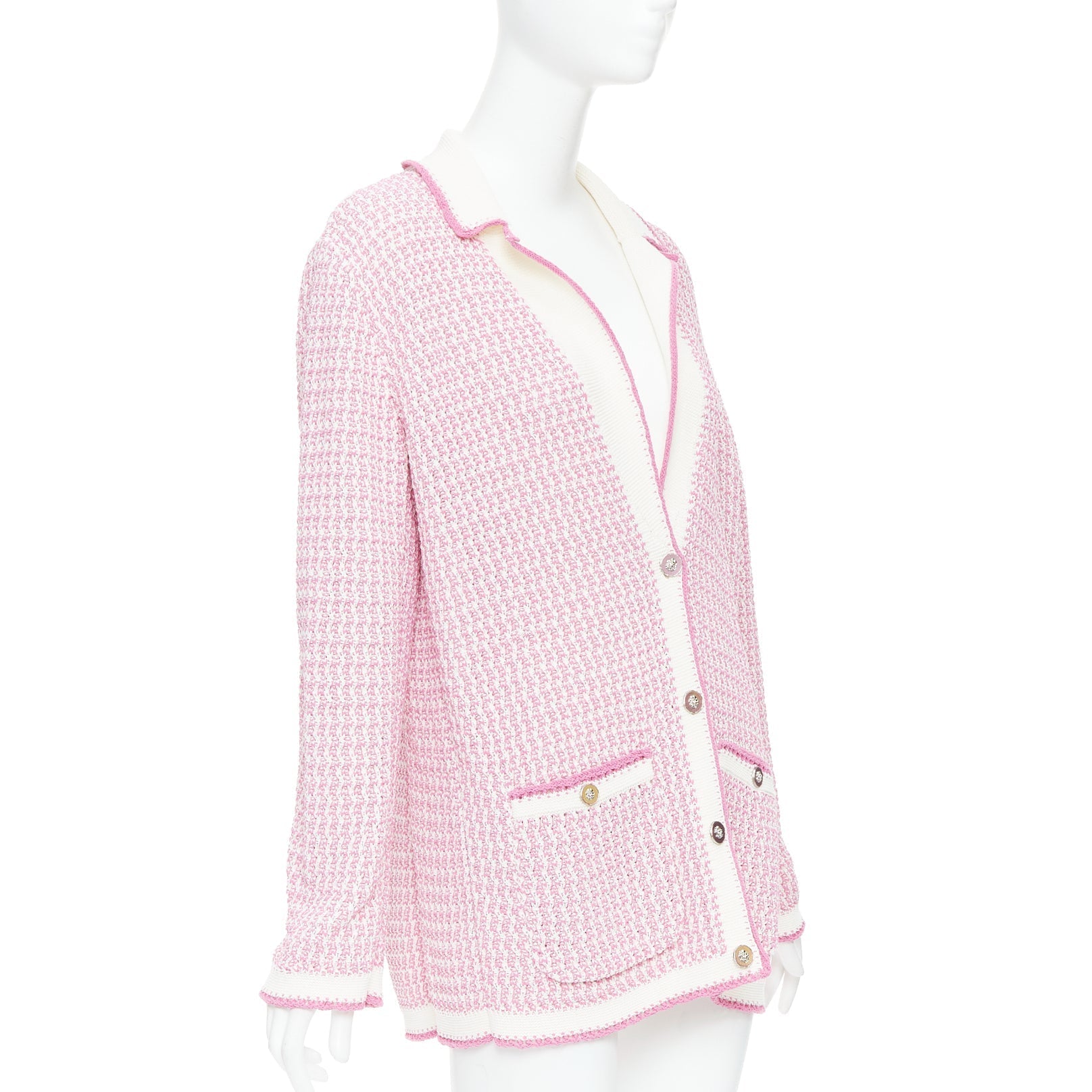 Women's Chanel tweed metallic buttons long knit cardigan