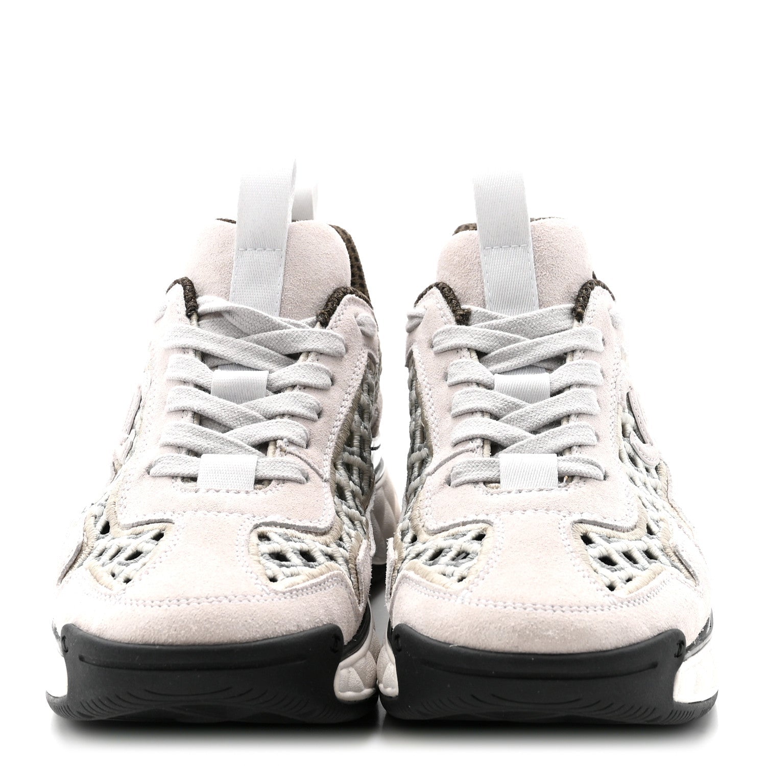 Suede Calfskin Embroidered CC Sneakers 35.5 Ecru Light Gray