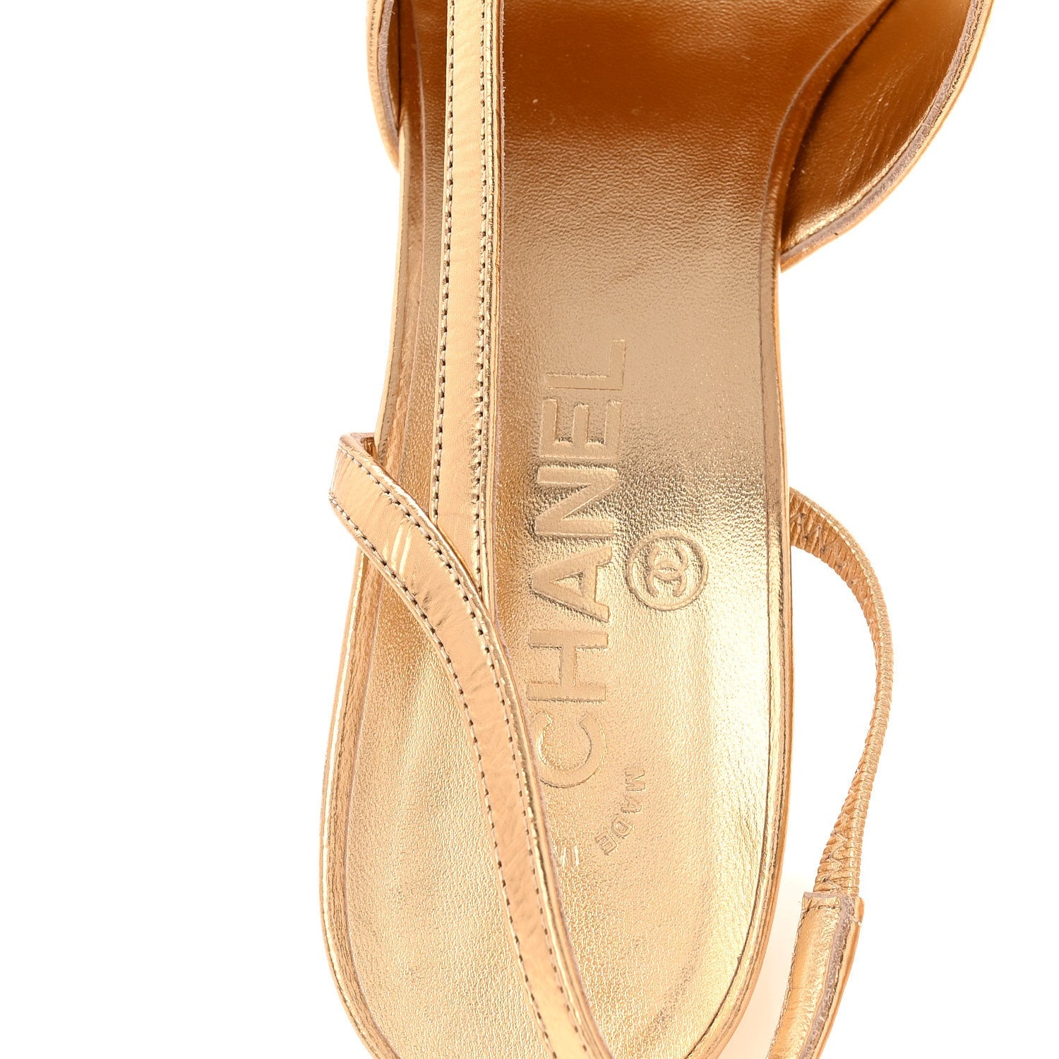 Laminated Crumpled Lambskin Grosgrain Cap Toe CC Slingback Pumps 39.5 Gold Black