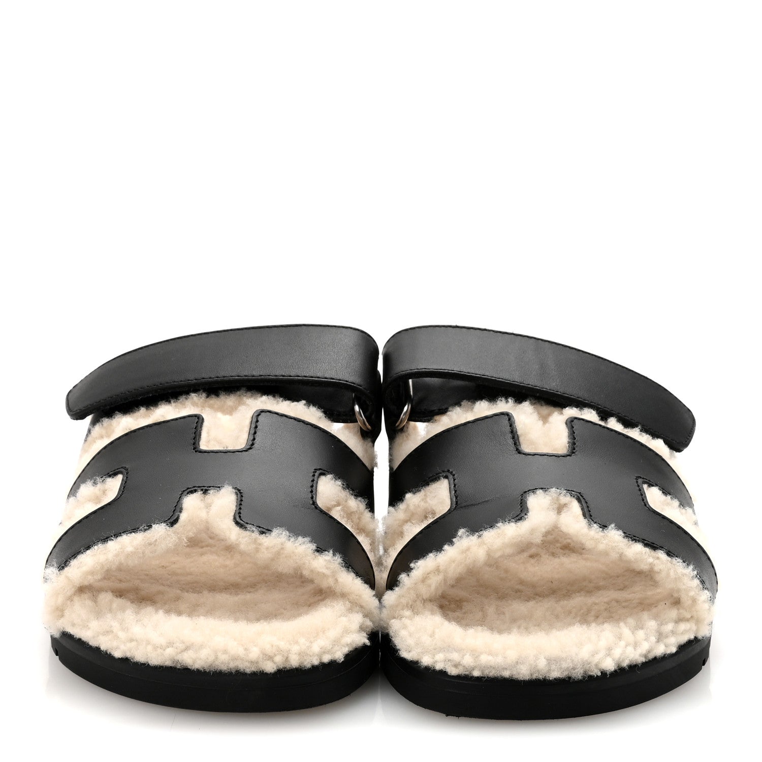 Calfskin Woolskin Womens Chypre Sandals 35.5 Black Ecru