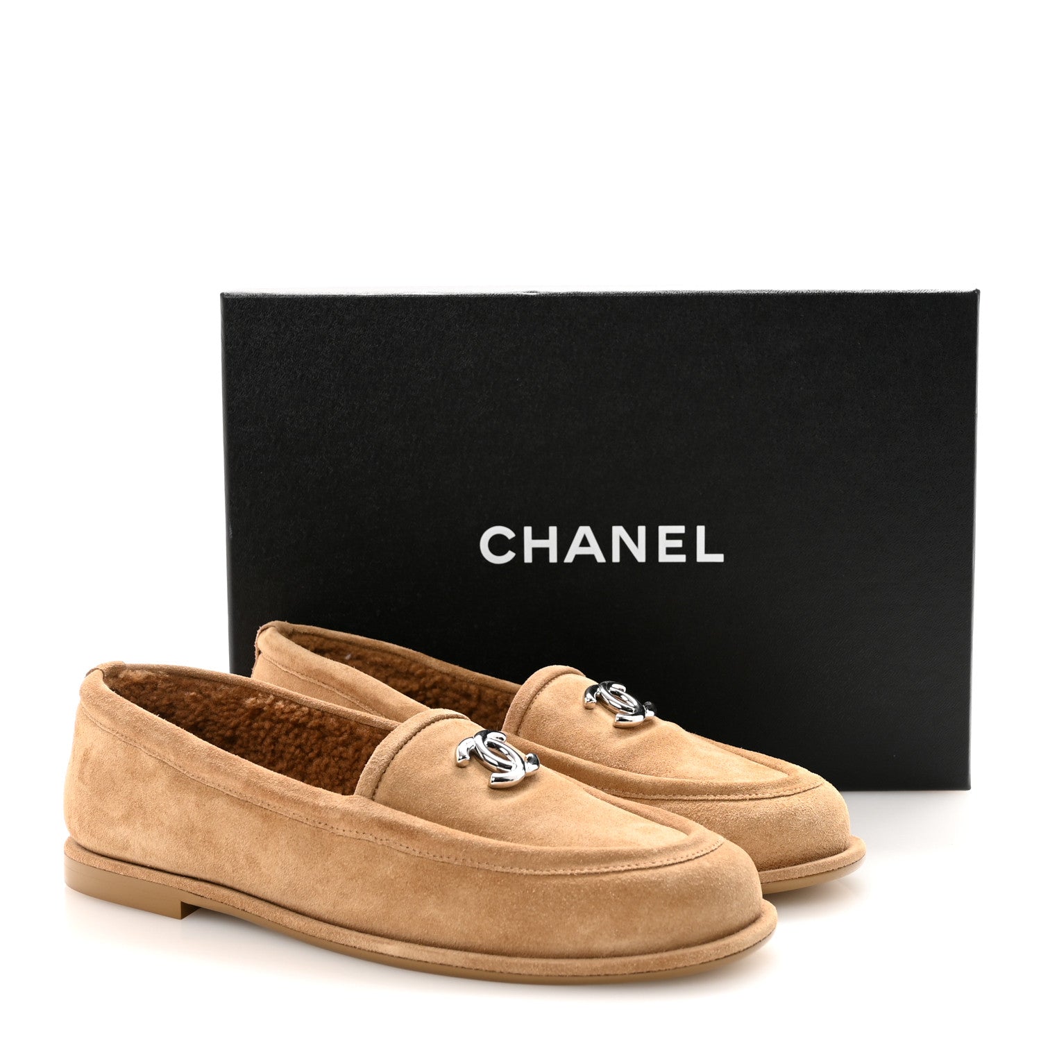 Suede Calfskin CC Loafers 38.5 Dark Beige