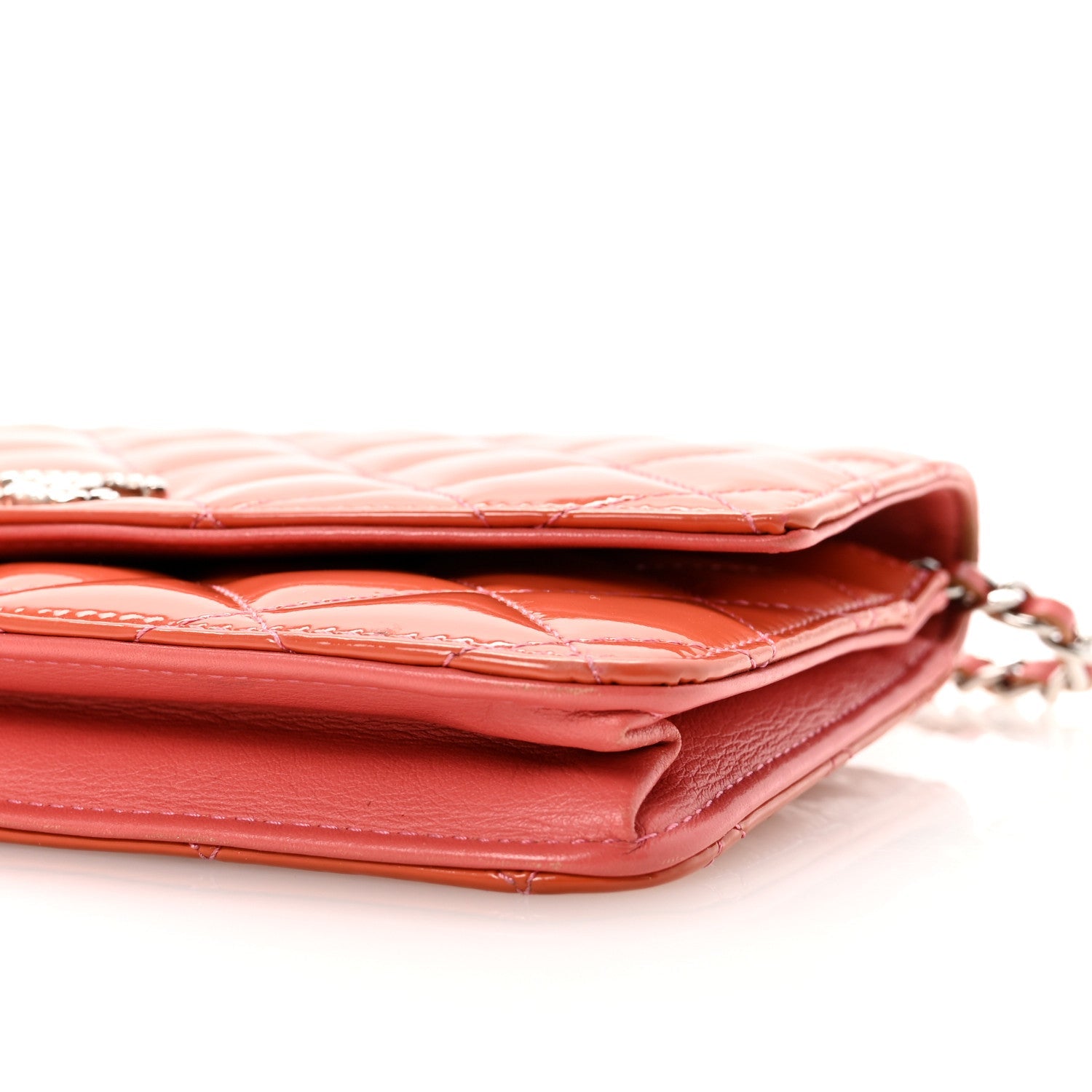 Patent Quilted Brilliant Wallet On Chain WOC Coral