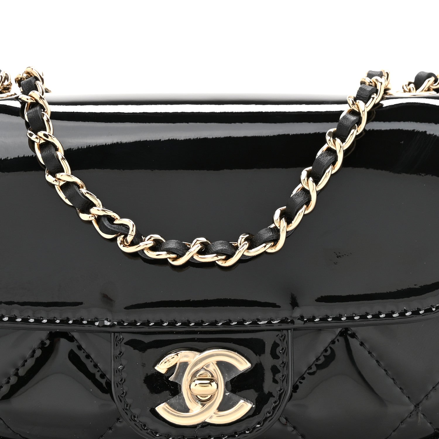 Patent Calfskin Quilted Mini Flap Black