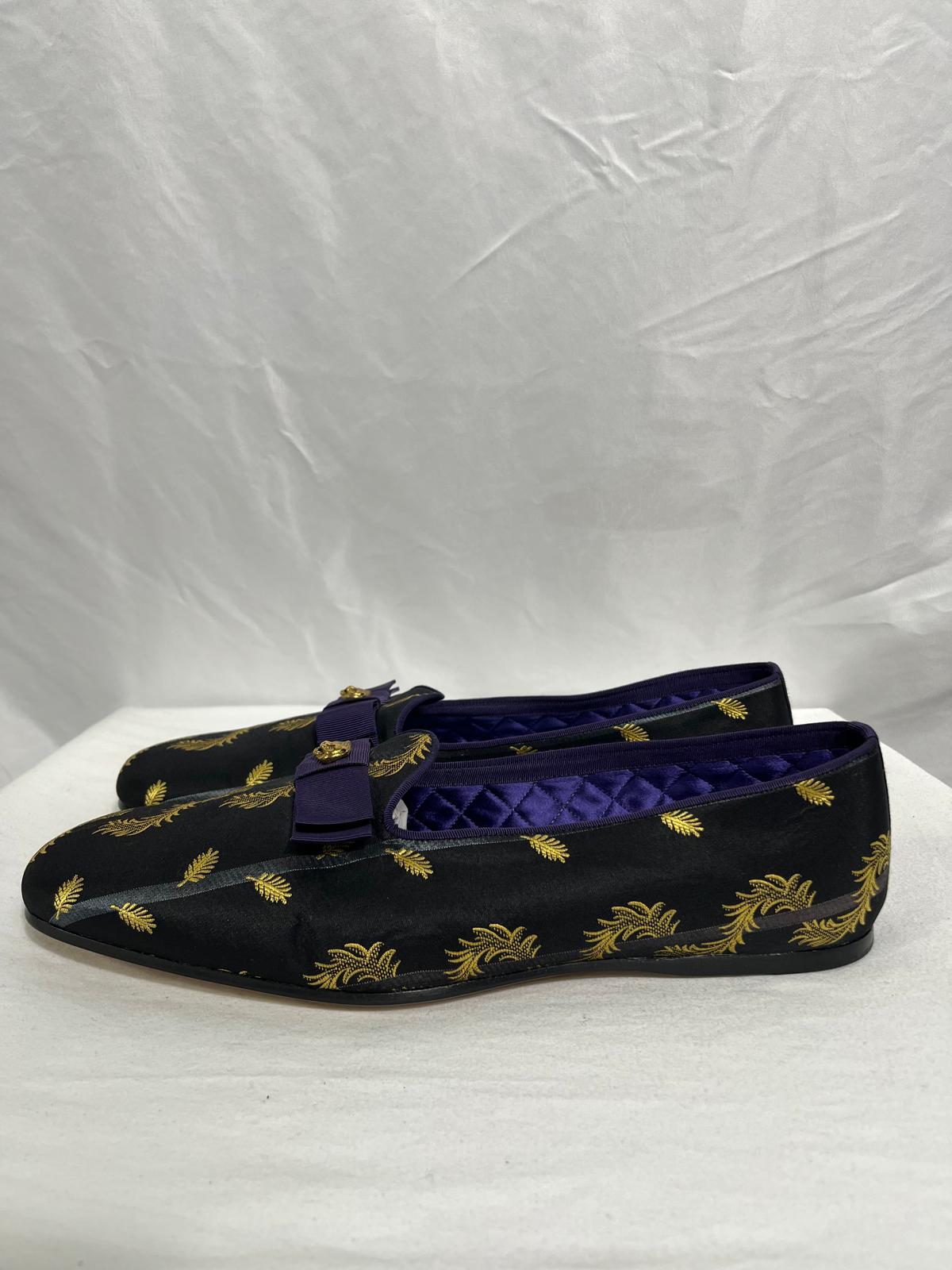 Men's Gucci Slip-On Jacquard Dress Loafers in Black Satin