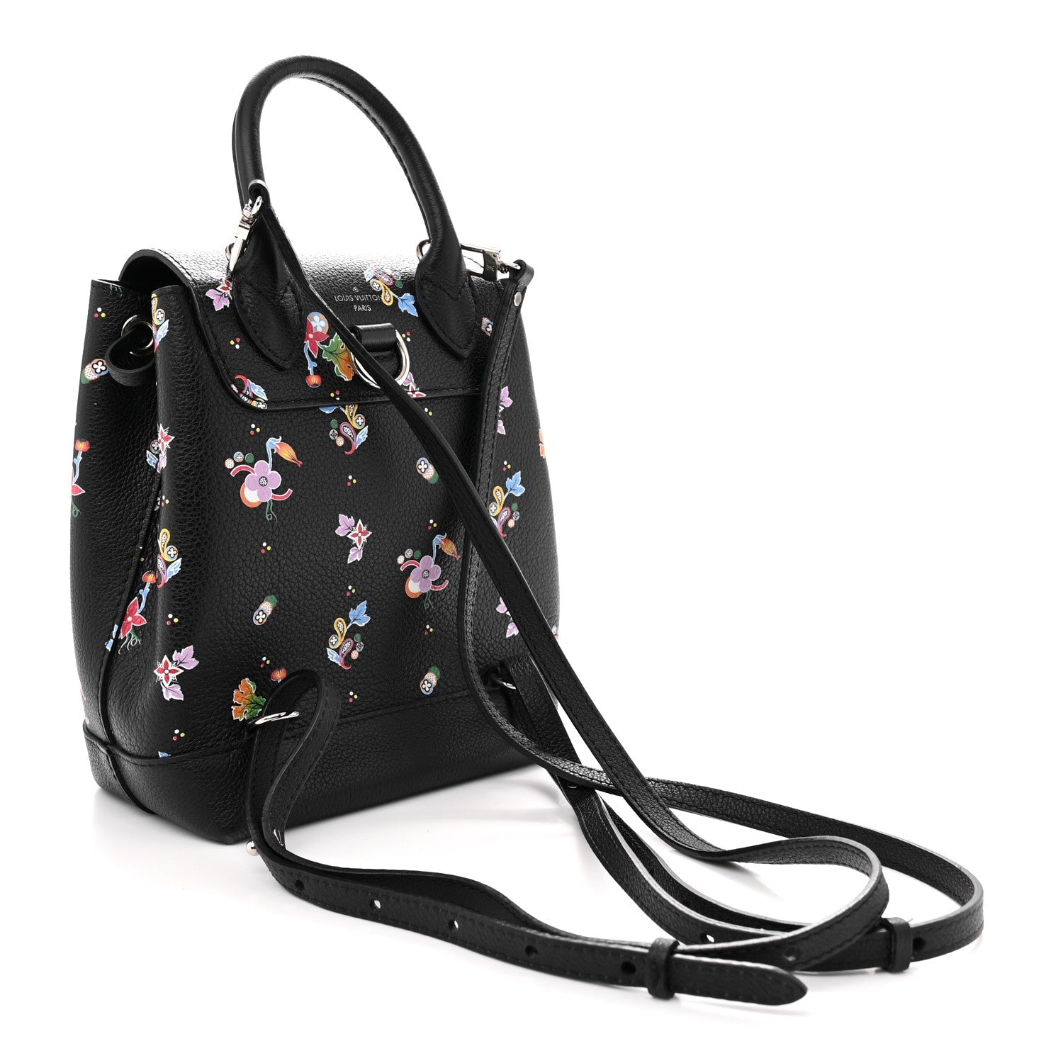 Calfskin Flower Lockme Mini Backpack Black Multicolor