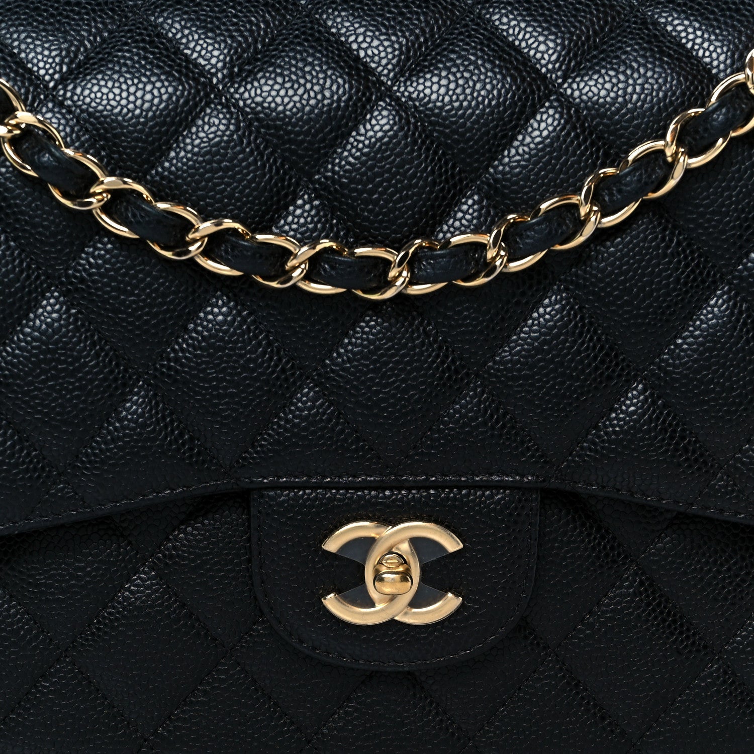 Caviar Quilted Jumbo Double Flap Black