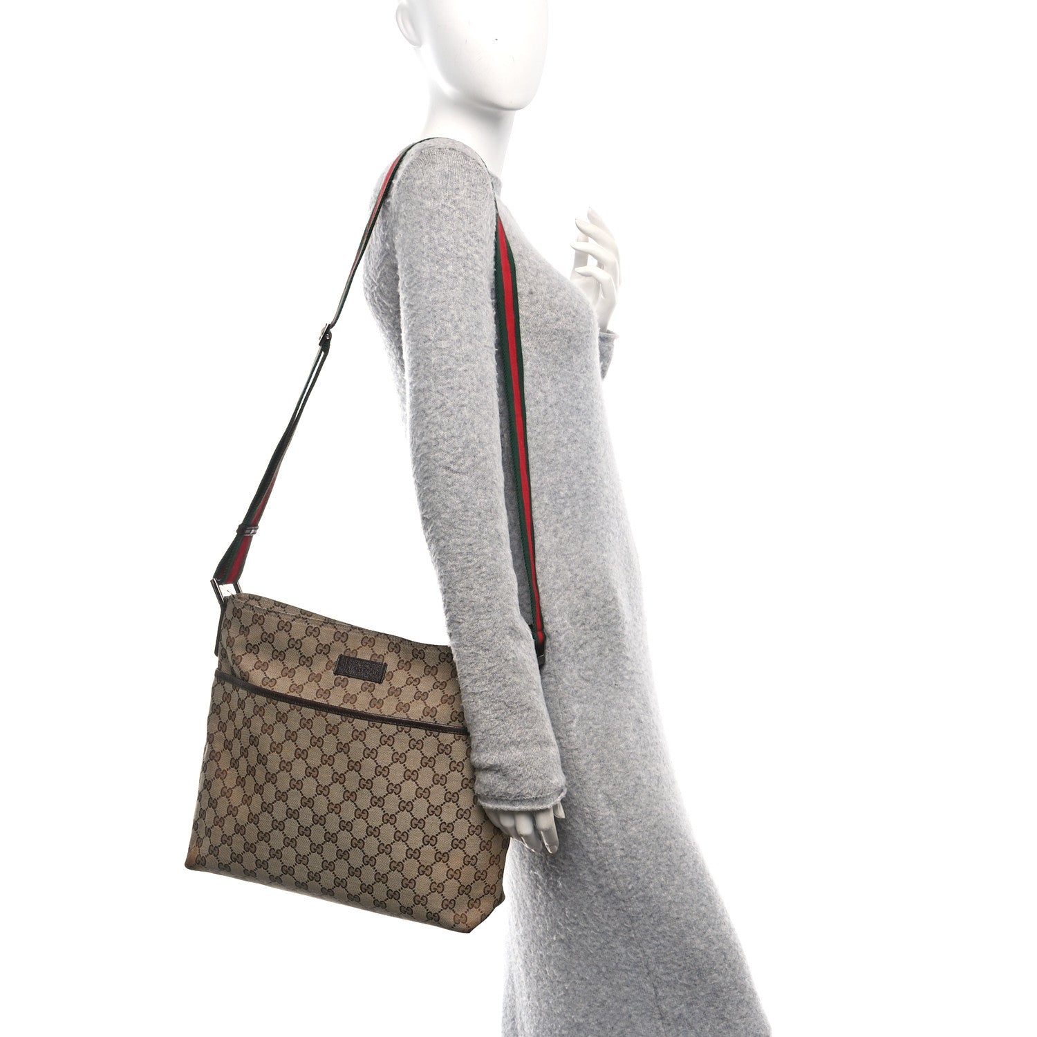 Monogram Web Medium Flat Messenger Bag Brown