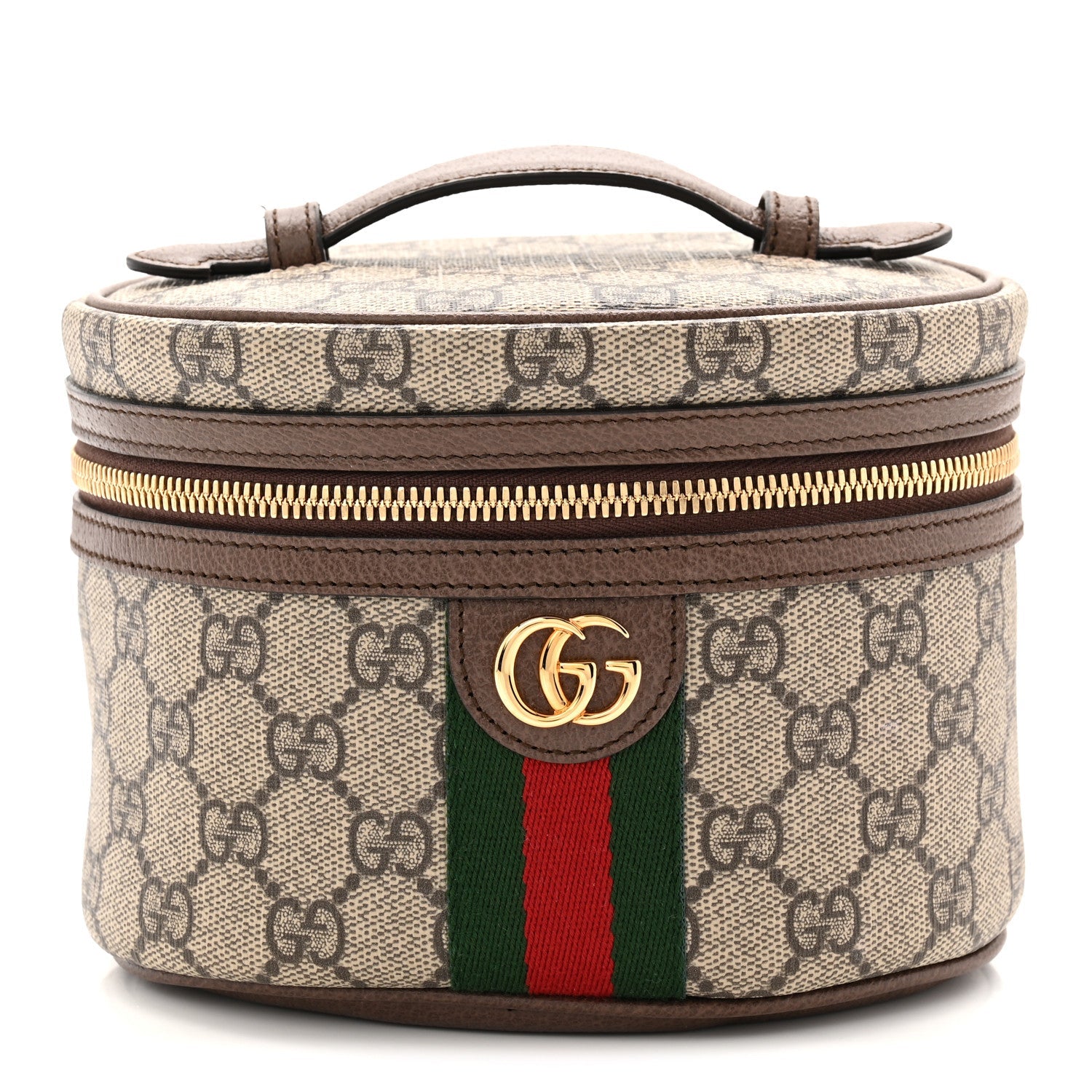 GG Supreme Monogram Textured Calfskin Web Ophidia Vanity Cosmetic Case Beige Ebony New Acero
