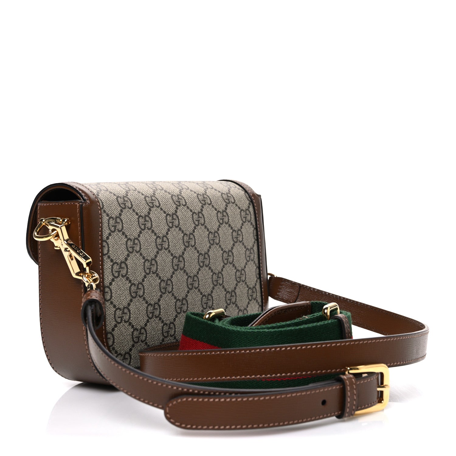 GG Supreme Monogram Web Mini Horsebit 1955 Shoulder Bag Beige Brown Sugar