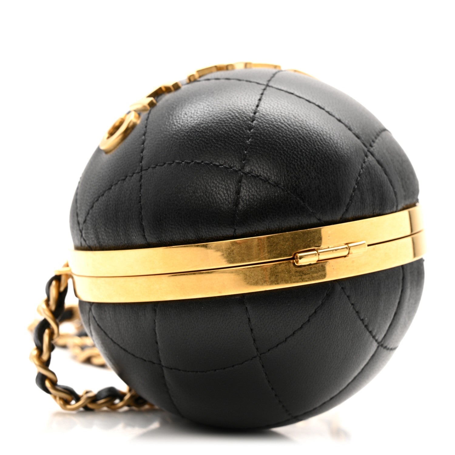 Lambskin Quilted Sphere Minaudiere Chain Clutch Black